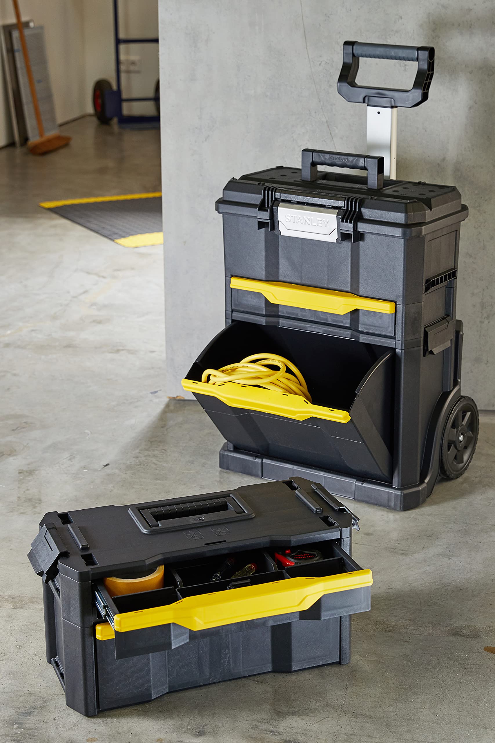 STANLEY Rolling Workshop Toolbox with Detachable Drawers & Flip Bin - Heavy Duty 7-Wheel Mobile Tool Storage for Professional Mechanics & DIY Projects - Perfect for Garages, Construction Sites & Home Workshops