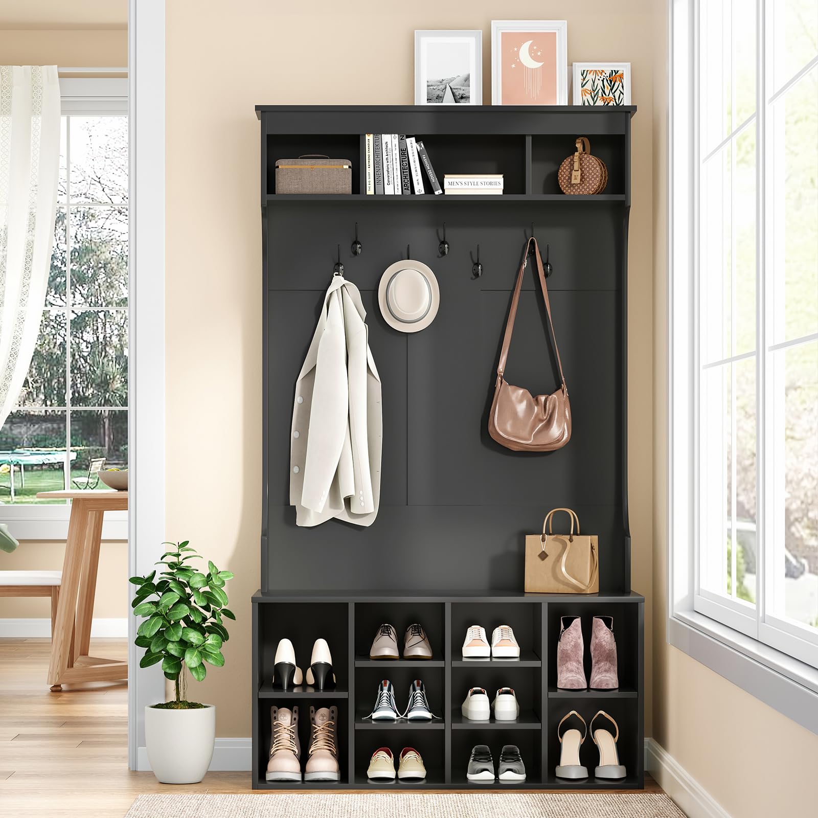 Soohow 70.9 Inches Freestanding Hall Tree with Bench & Shoe Storage - Entryway Organizer with 7 Coat Hooks, Adjustable Mudroom Bench - Perfect for Entryway, Foyer, Mudroom & Home Organization (Black)
