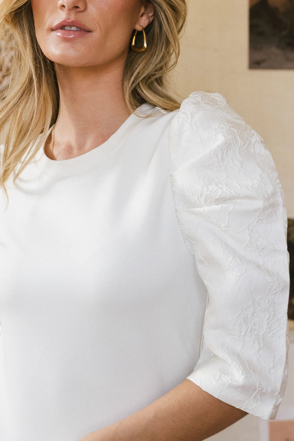 Andrea Mixed Media Top in Cream - Women's Fashion Blouse for Casual & Office Wear - FINAL SALE