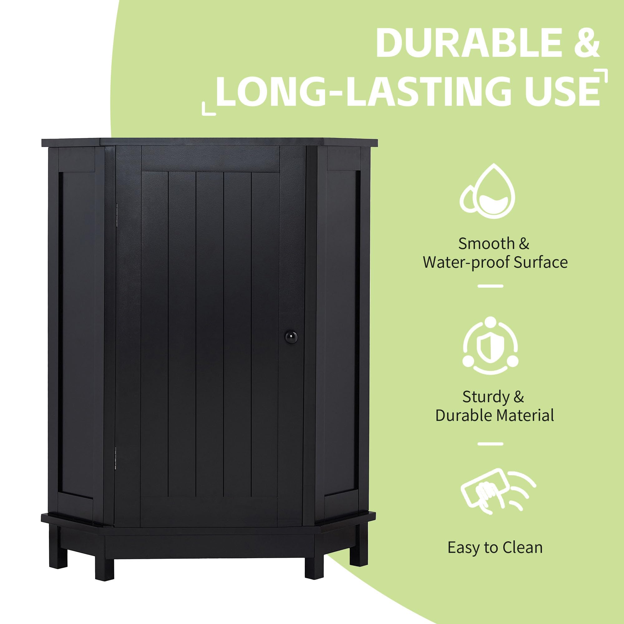 Black Wooden Freestanding Corner Storage Cabinet with Single Door and Shelves - Bathroom, Kitchen, Living Room Organizer for Small Spaces | Home & Office Storage Solution