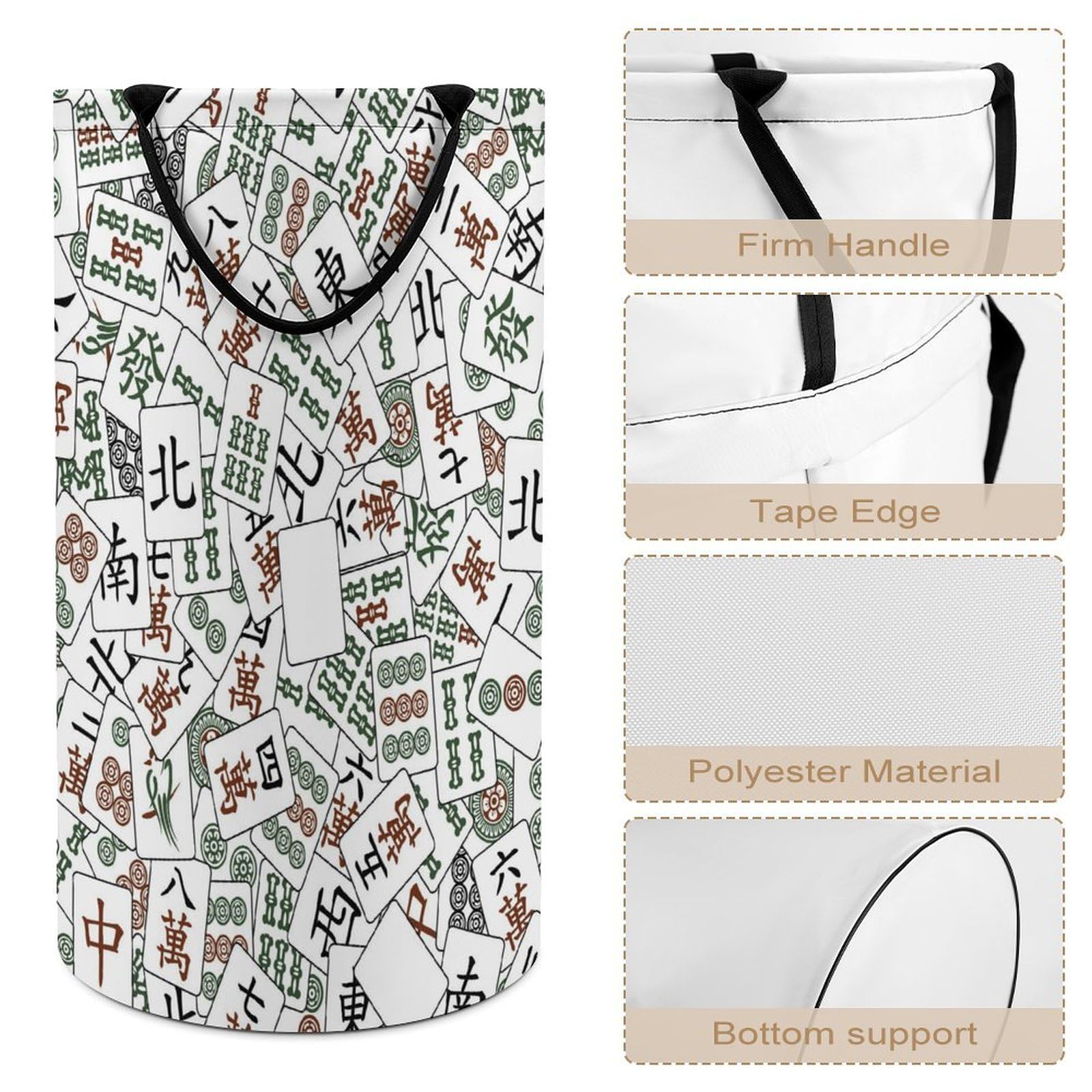 Collapsible Mahjong Tiles Laundry Hamper with Handle - Foldable Clothes Basket for Bedroom, Bathroom & Dorm | Perfect for Laundry Storage & Organization