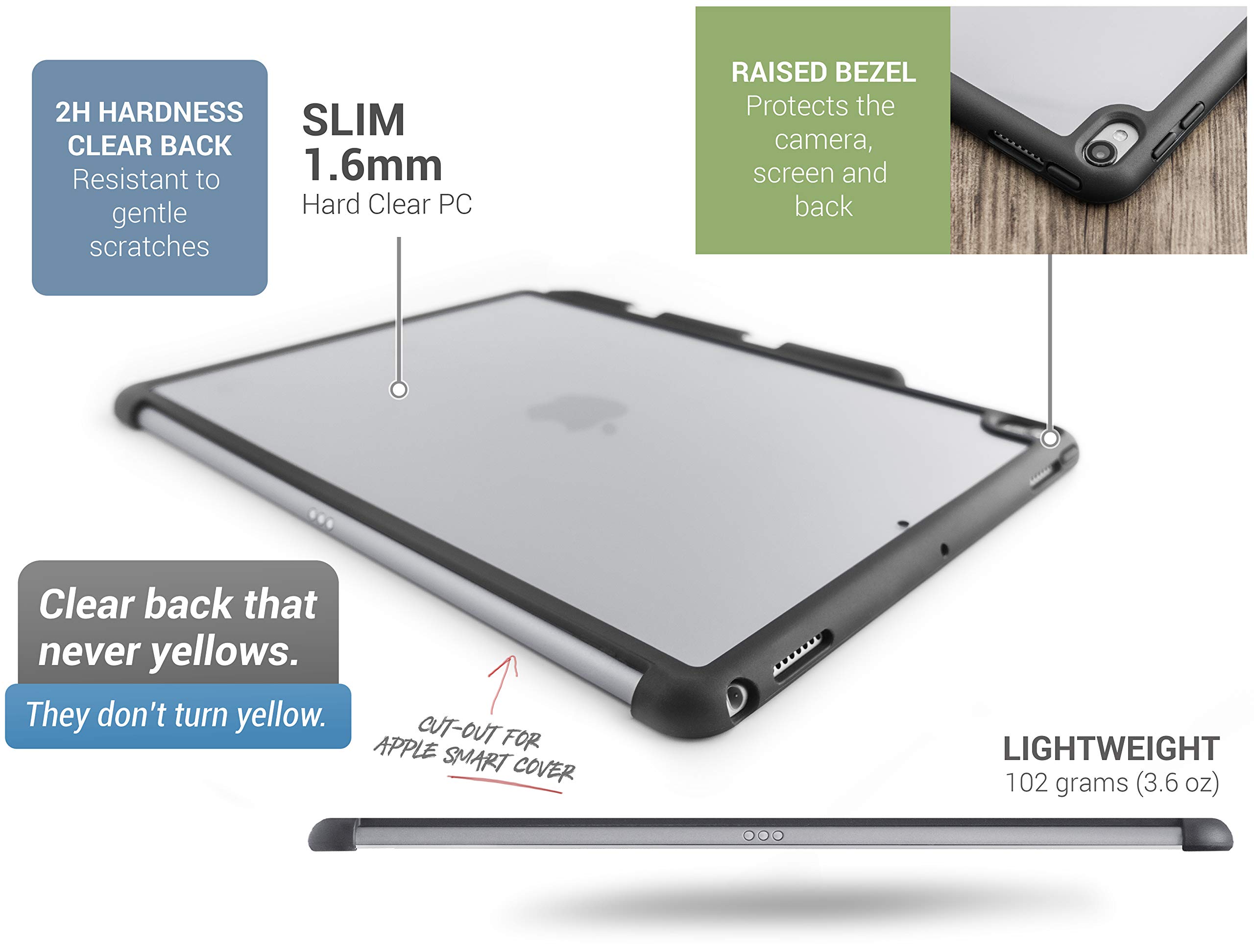 TineeOwl iPad Pro/Air 3 (10.5-inch) Protective Case with Apple Pencil Holder - Ultra Slim & Lightweight, Compatible with Apple Smart Keyboard & Smart Cover (Clear/Black) - Perfect for Work, Study & Travel