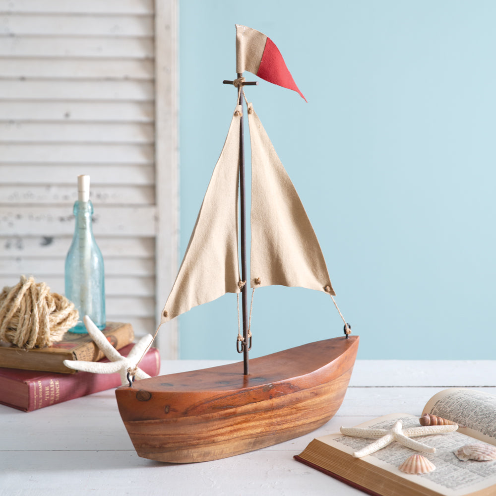 Handcrafted Wooden Sailboat Sculpture - Nautical Decor for Home, Office & Gifts | Perfect for Beach House, Coastal Living & Boat Enthusiasts