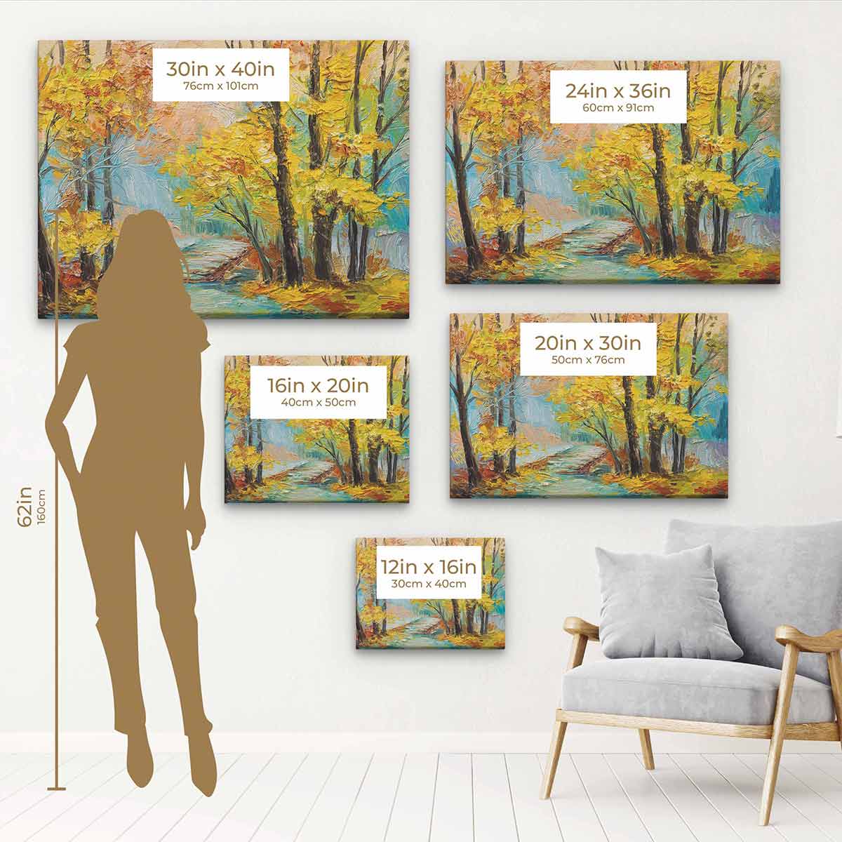 Yellow Autumn Forest Wall Art Canvas Print - Nature Landscape Painting for Living Room, Bedroom & Office Decor