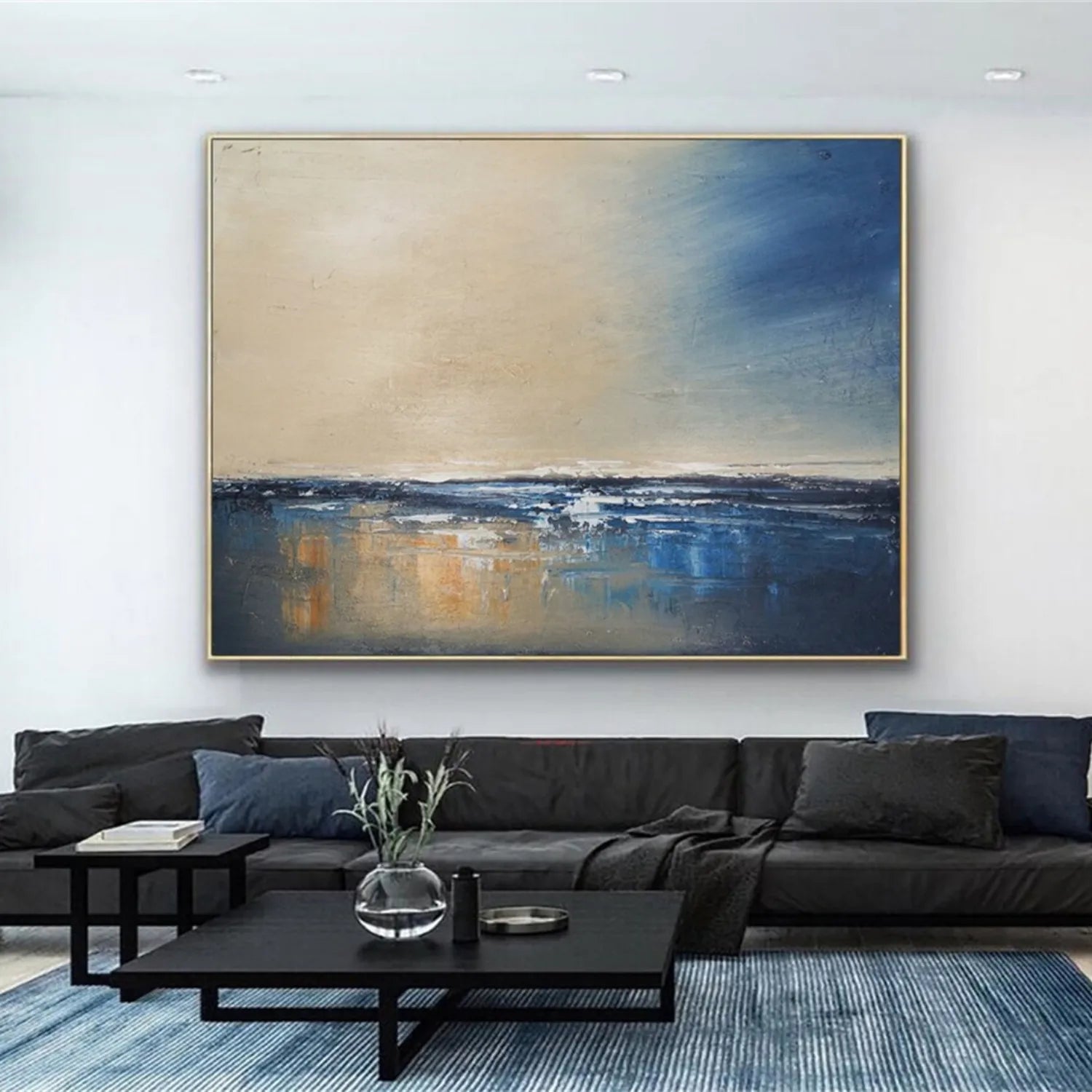 Ocean and Sky Painting #OS178 - Handmade Canvas Wall Art for Home Decor, Office, Living Room, Bedroom | Coastal Landscape Artwork