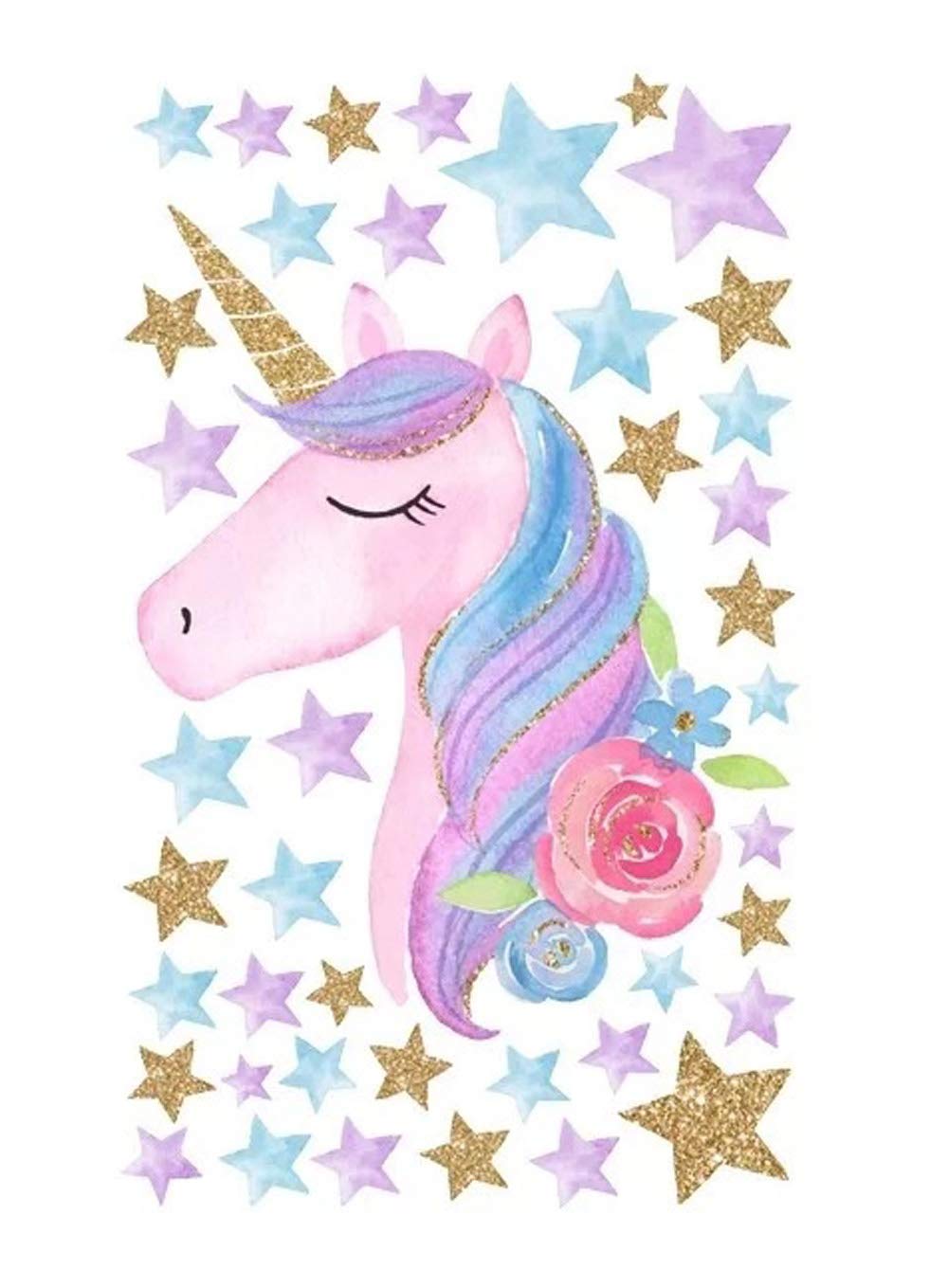 Unicorn Wall Decals for Kids Room - Stars & Flowers Nursery Decor for Boys & Girls Birthday Party