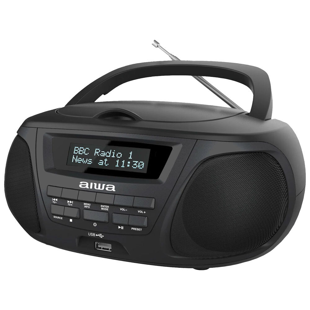 AIWA Portable Bluetooth BoomBox with CD Player, DAB/FM Radio & USB Port - Wireless Speaker for Home, Party & Outdoor (Black) - Perfect for Backyard BBQs, Beach Days & Indoor Entertainment