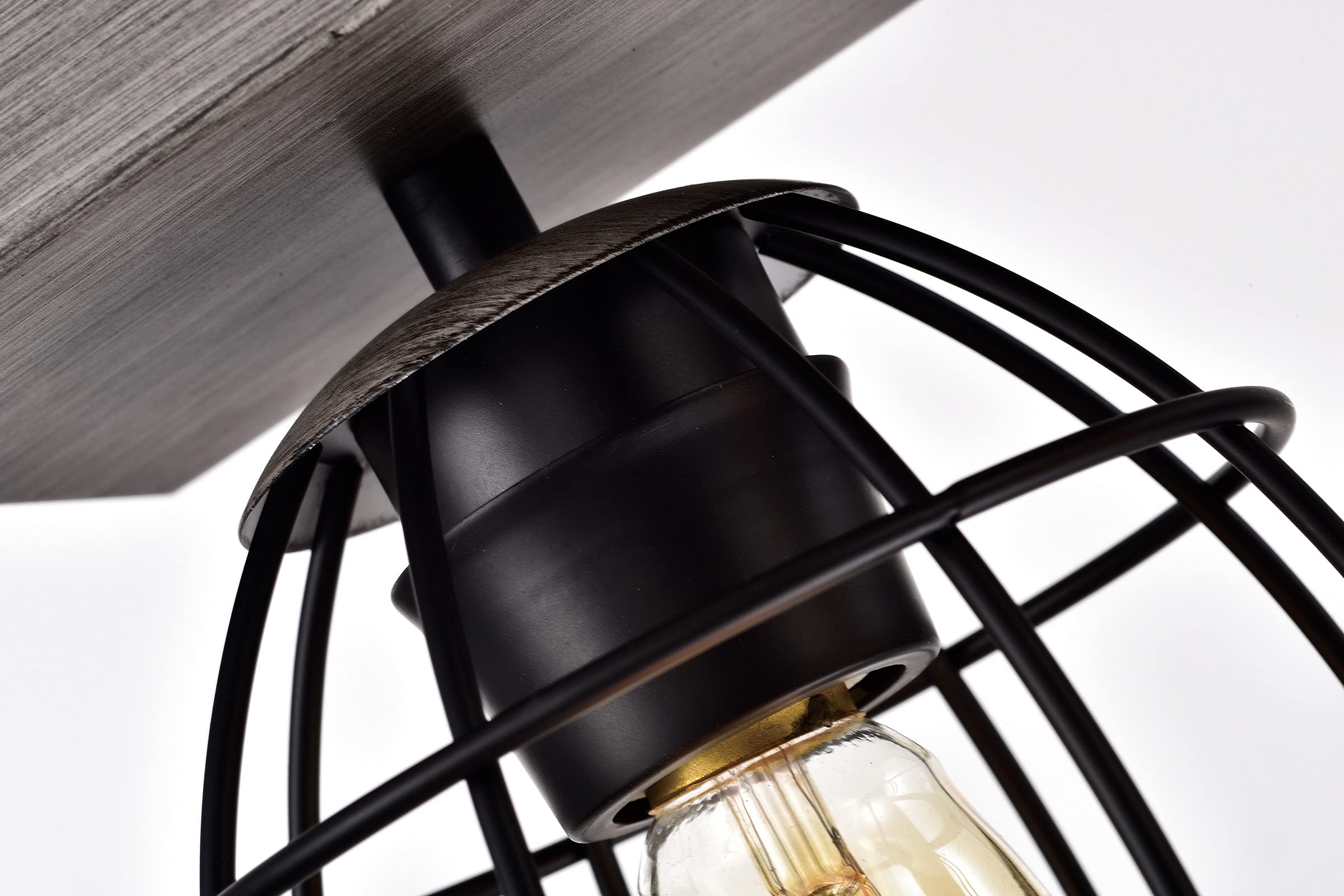 Modern Farmhouse Linear Kitchen Island Pendant Light - 4-Light Black & Wood Chandelier with Cage Design for Kitchen, Dining Room & Breakfast Nook | Rustic Industrial Lighting Fixture for Home Decor