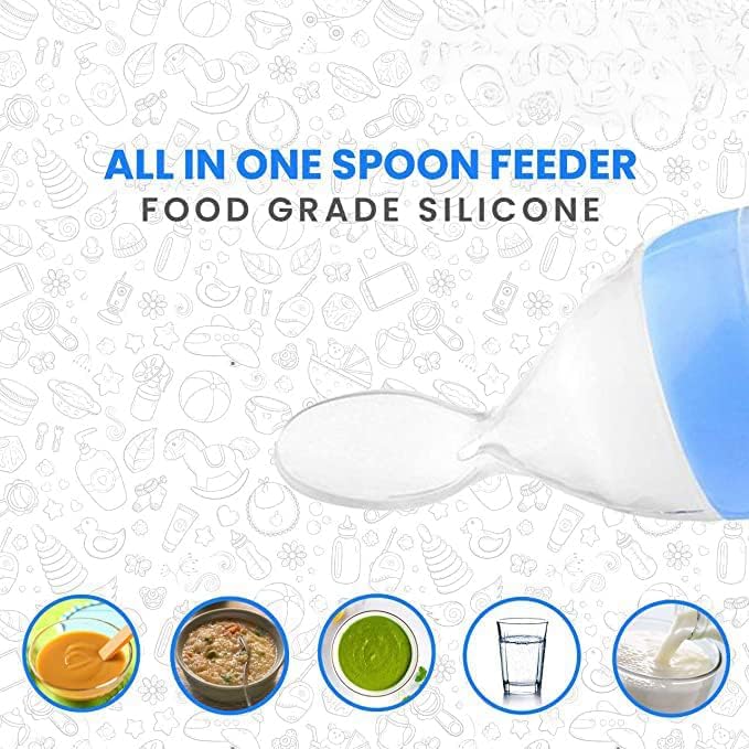 DKB Baby Fruit Feeder Pacifier Set - Includes Silicone Food Dispensing Spoon (90ml), Fruit Teether, Finger Brush, Baby Bib & Steel Bottle (240ml) - Blue | Safe for Infants 6+ Months | Perfect for Feeding, Teething Relief & On-the-Go Meals