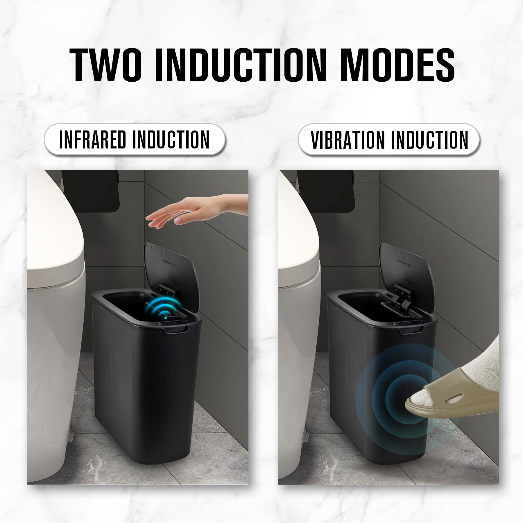 Automatic Motion Sensor Trash Can with Lid - 2.6 Gallon Touchless Garbage Bin, Smart Slim Plastic Wastebasket for Bathroom, Toilet, Office, RV, Bedroom & Living Room - Ideal for Hands-Free Hygiene & Space-Saving Organization