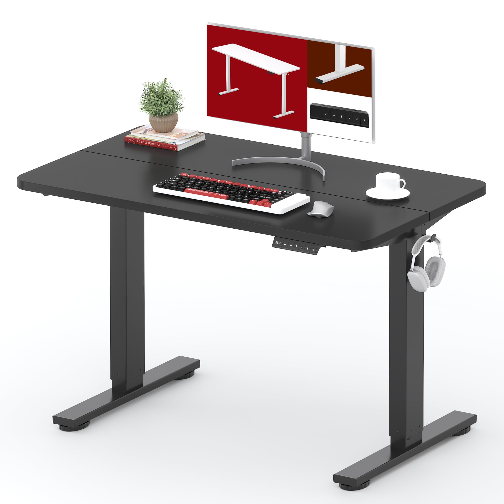SANODESK Electric Standing Desk 40x24 Inches - Height Adjustable Sit Stand Desk with Splice Board for Home Office (Black Frame/Black Top) | Ergonomic Workstation for Remote Work & Gaming Setup