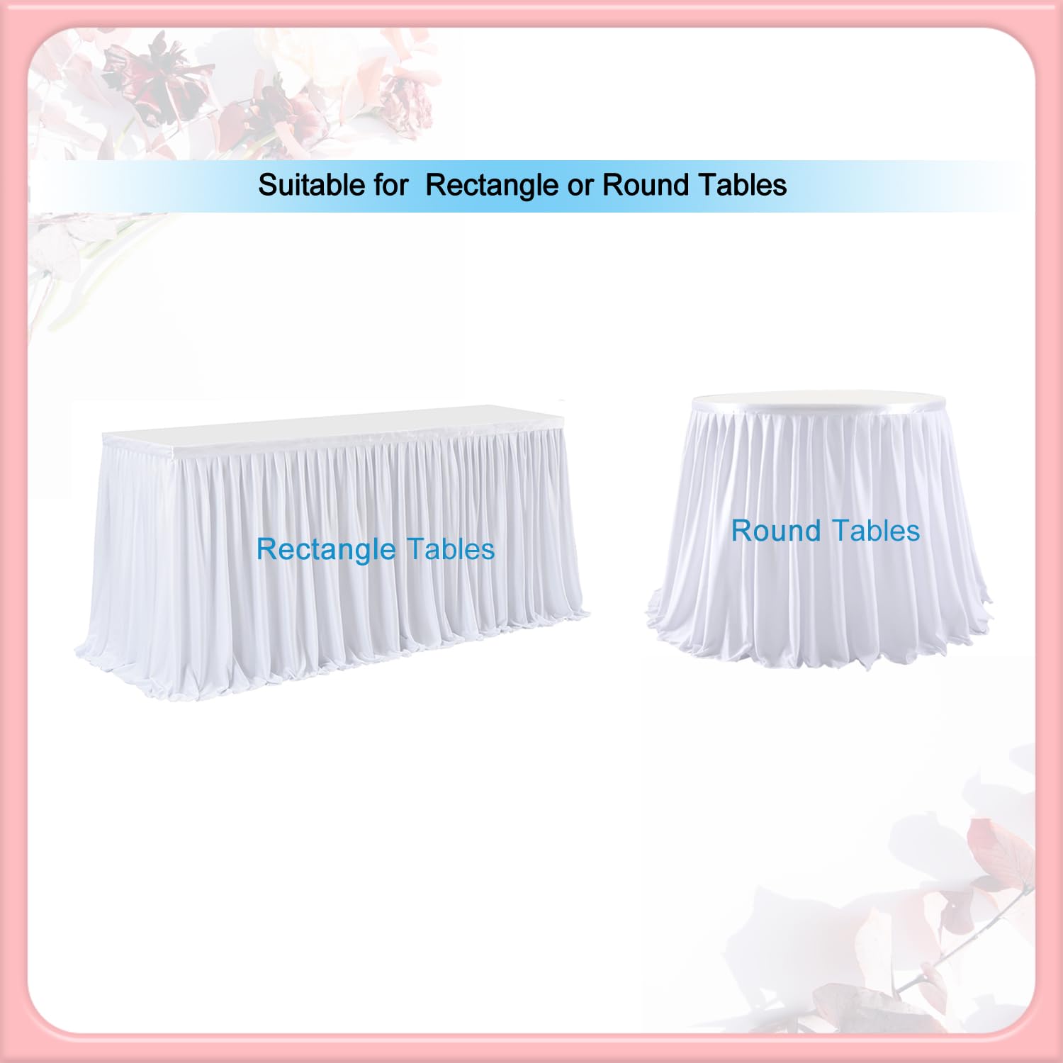 7ft White Table Skirt for Birthday Decorations, Baby Shower, Wedding Reception & Christmas Party - Fits Rectangle, Round & Sweetheart Tables - Perfect for Princess Themed Events, Gender Neutral Decor