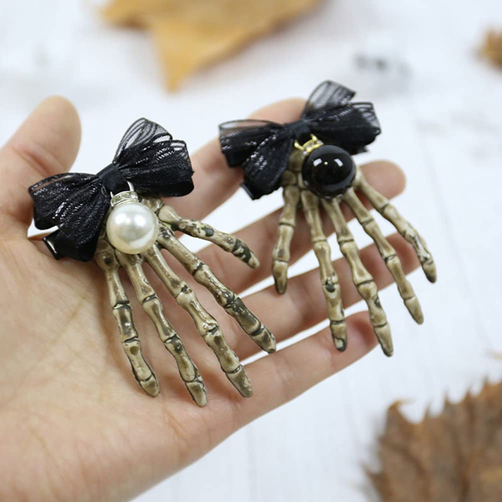 FOMIYES 2-Piece Skeleton Bone Hair Clips - Rhinestone Halloween Hair Barrettes for Women & Girls | Perfect for Halloween Costumes, Cosplay, and Spooky Party Accessories