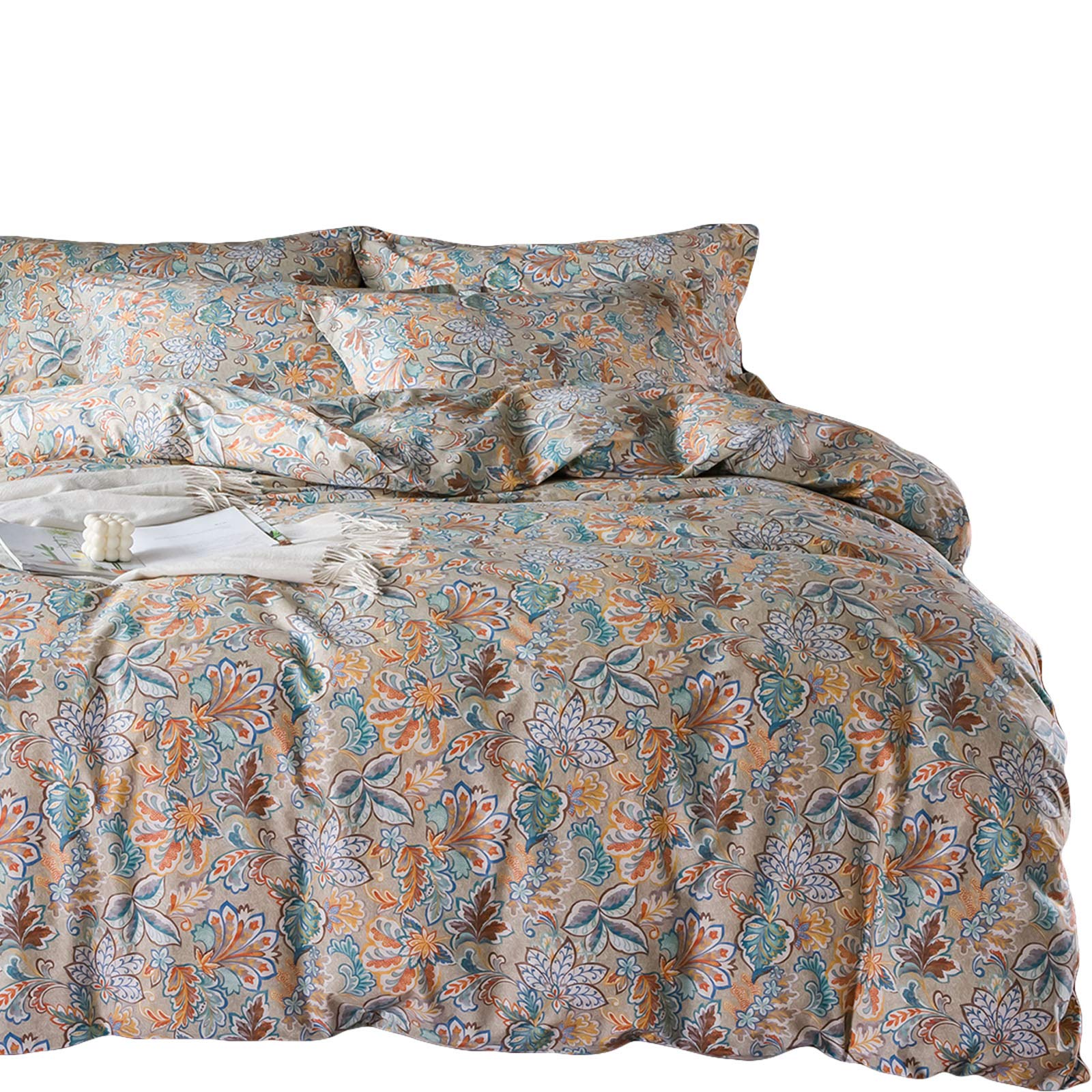 Premium 100% Cotton Twin XL Duvet Cover Set - Soft Farmhouse Style Reversible Comforter Cover with Hidden Zipper, Shabby Gold Floral Pattern (3-Piece Set: 1 Duvet Cover + 2 Pillowcases) for Cozy Bedroom Decor & Guest Room Styling