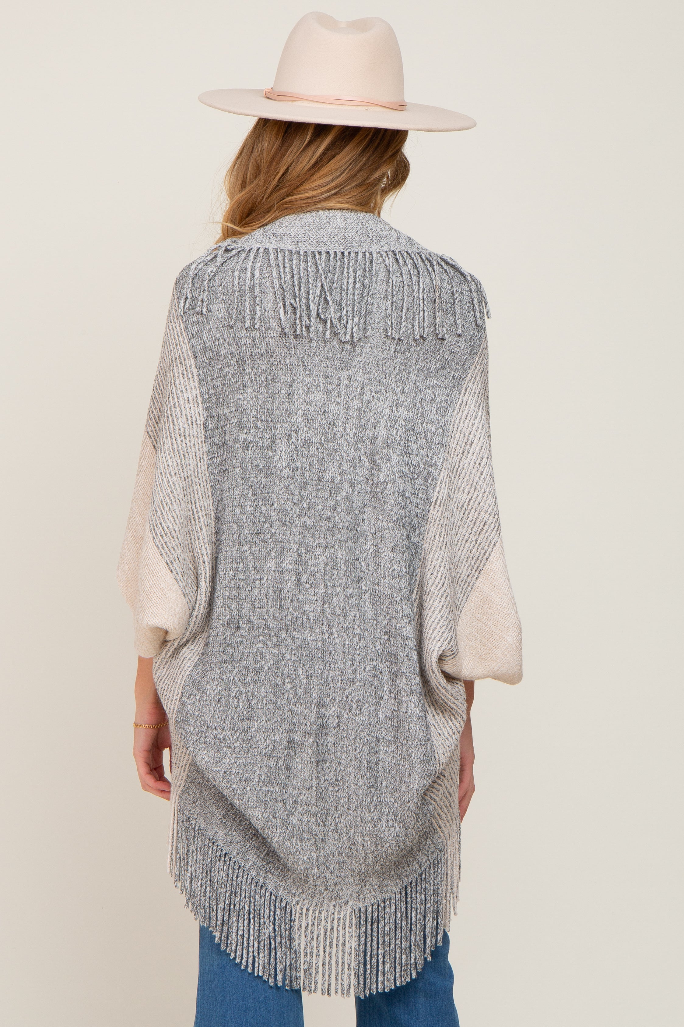 Beige Grey Fringe Knit Maternity Cover Up - Soft Nursing Shawl for Breastfeeding Moms, Stylish Pregnancy Wrap for Beach, Hospital & Photo Shoots