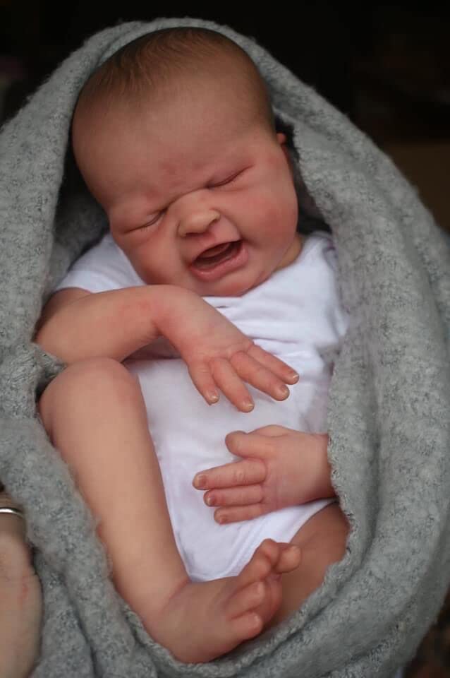 19 Inch Realistic Reborn Baby Boy Doll - Lifelike Soft Silicone Newborn with Closed Eyes & Cry Sound - Perfect Gift for Kids, Collectors & Therapy Use (Great for Role Play, Nursery Decor & Emotional Support)