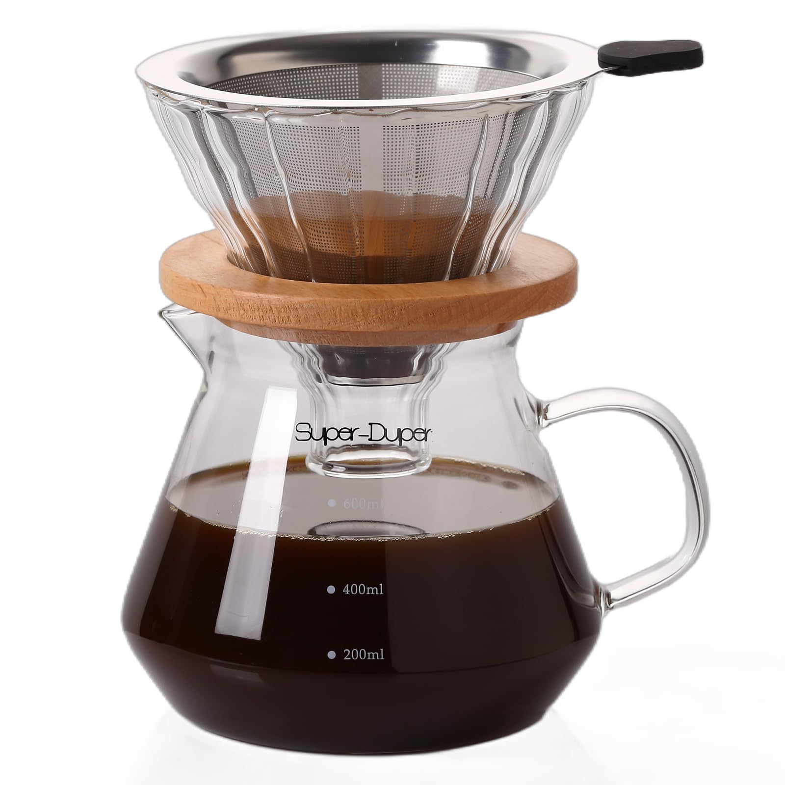 Premium 600ml Glass Coffee Maker - High Borosilicate Glass with Stainless Steel Filter - Manual Pour Over Coffee Carafe (Non-Electric) - Perfect for Home Brewing, Office Use & Camping Trips