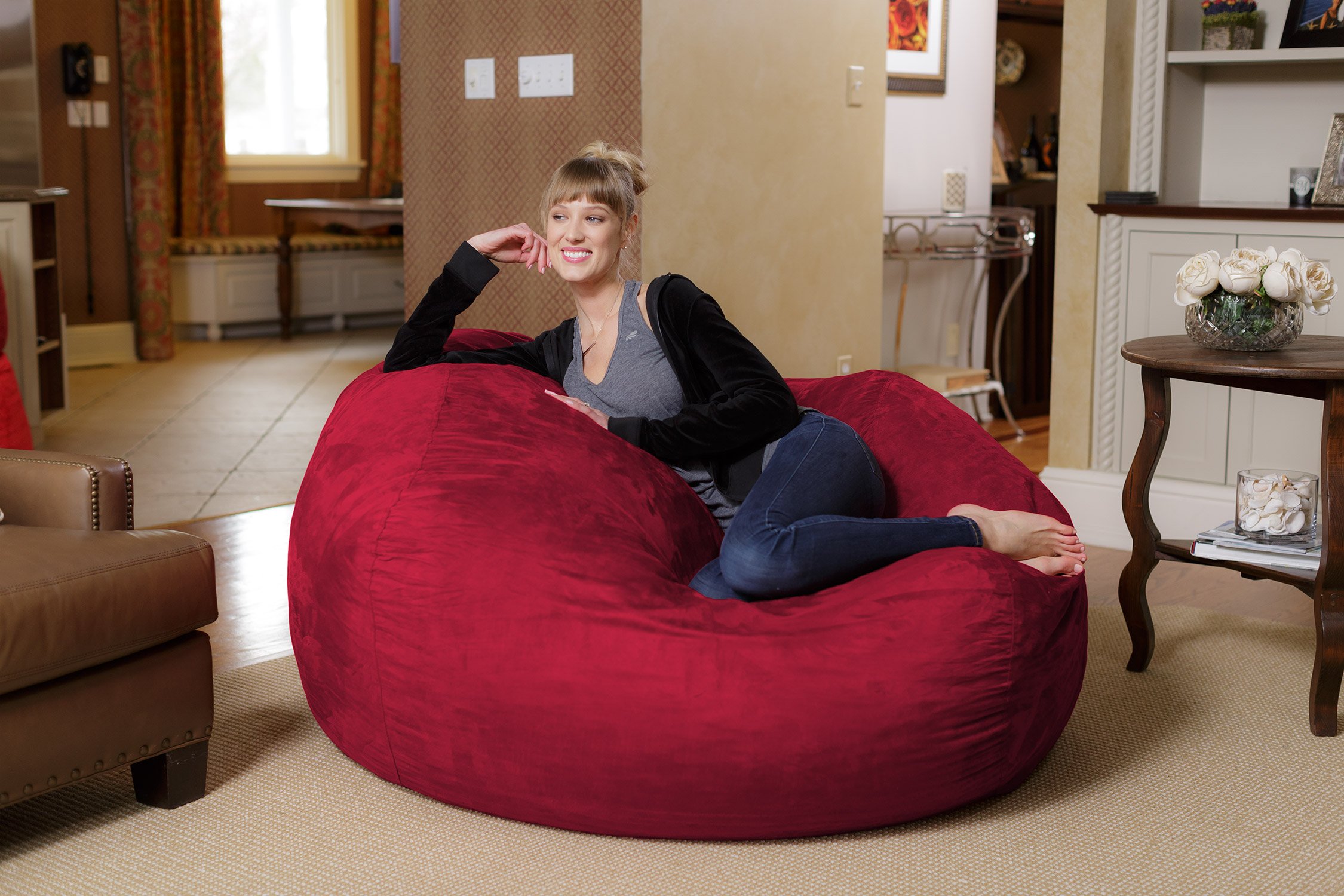 Chill Sack - 5-Foot Oversized Bean Bag Chair Lounger in Cinnabar Red | Ultra Soft Microsuede | Perfect for Gaming, Movie Nights & Dorm Room Relaxation