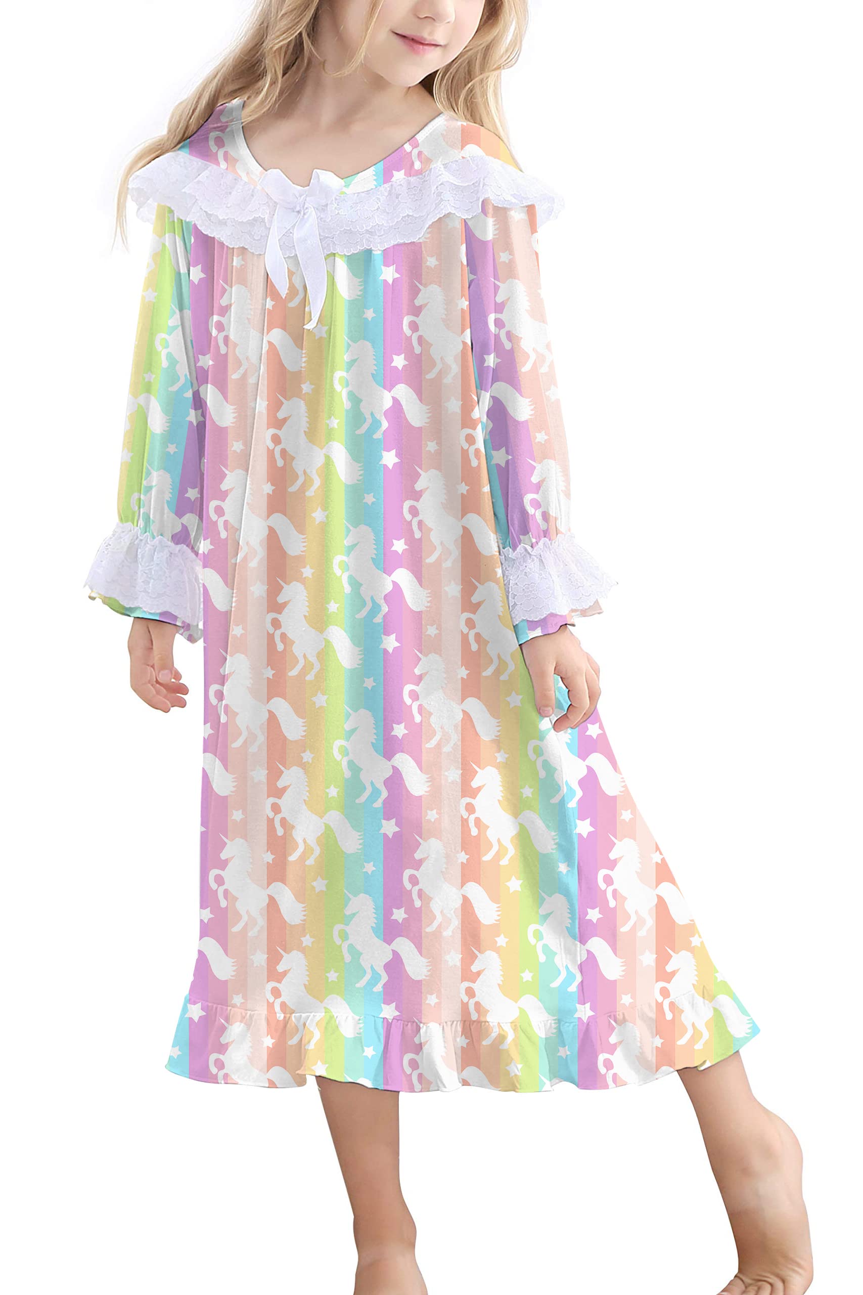 Lovekider Girls Christmas Nightgowns - Cute Lace Xmas Pajama Dress Long Sleeve Princess Nightdress for Holiday Sleepwear (4-12 Years) | Perfect for Christmas Eve, Winter Sleepovers & Family Photos