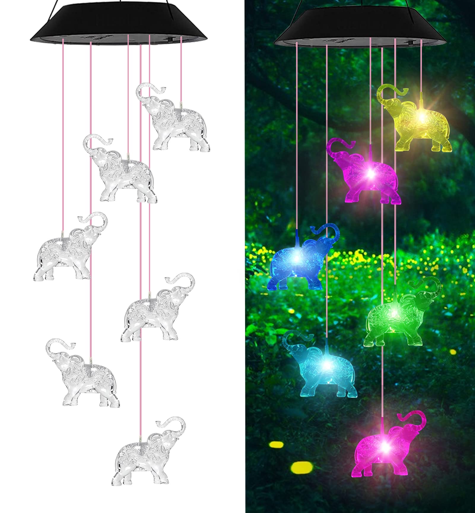 Solar Powered Elephant Wind Chimes - 7 Color Changing LED Outdoor Decor for Garden, Yard, Lawn | Waterproof Memorial Gift for Mom, Grandma, Birthday | Perfect for Patio, Porch & Backyard Relaxation