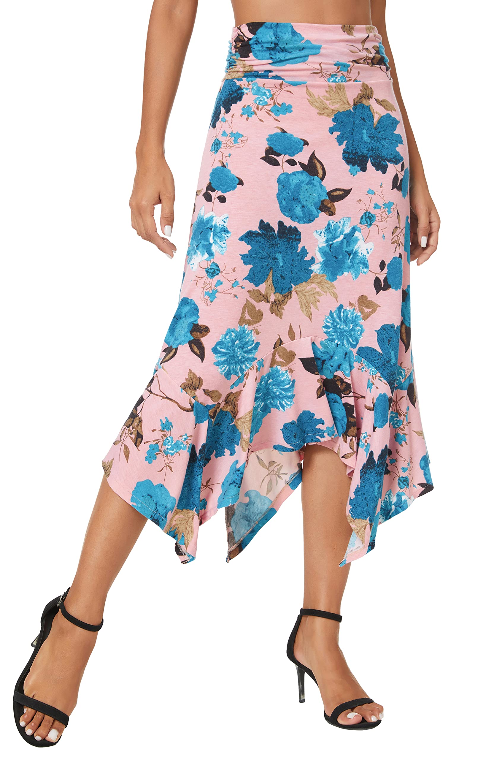 Urban CoCo Women's Flowy Stretchy Skirt - Handkerchief Hem Midi Skirt for Casual Wear, Beach, and Summer Outfits | Comfortable & Stylish Elastic Waist Skirt
