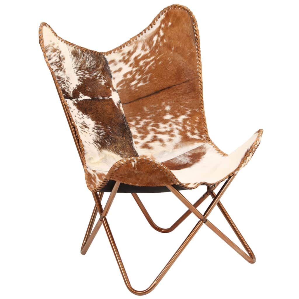 Premium Butterfly Sling Lounge Chair - Indoor/Outdoor Patio Recliner with Durable Metal Frame | Comfortable Camping Chair for Poolside, Beach, Backyard & Garden Relaxation | Genuine Goat Leather in Elegant Brown & White