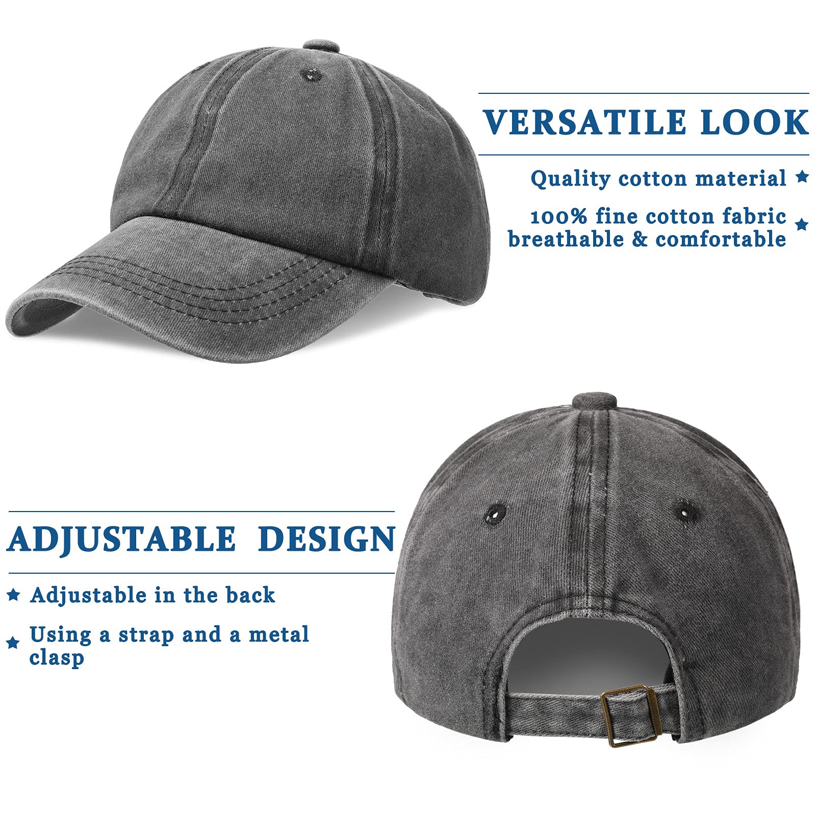 4-Pack Distressed-Washed Adjustable Baseball Hats for Toddlers & Kids - Plain Cotton Summer Trucker Caps for Boys & Girls - Perfect for Outdoor Play, Sports & Sun Protection