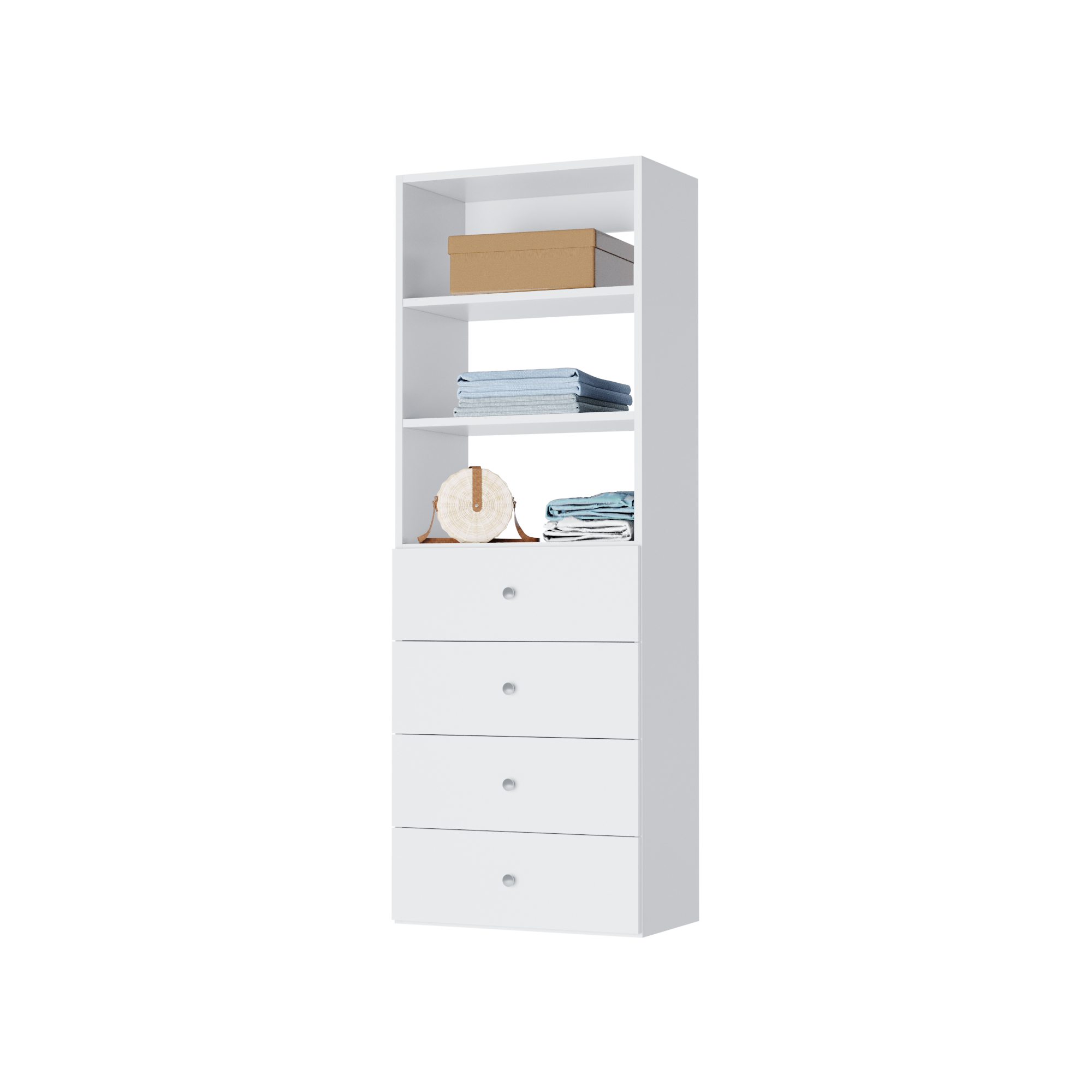 4-Drawer Closet Organizer Tower with Shelves - Space-Saving Storage Solution for Bedroom, Closet, or Office