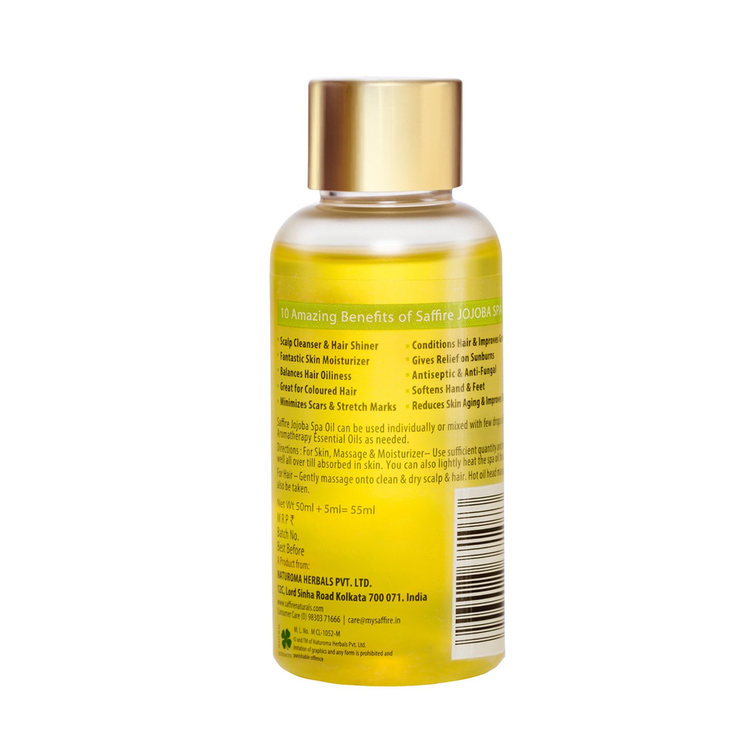 Saffire Naturals 100% Pure Jojoba Oil for Hair & Skin Care | Organic Aromatherapy Spa Oil | Deep Moisturizing & Nourishing Treatment | Perfect for Massage, Face, Body & Hair Hydration