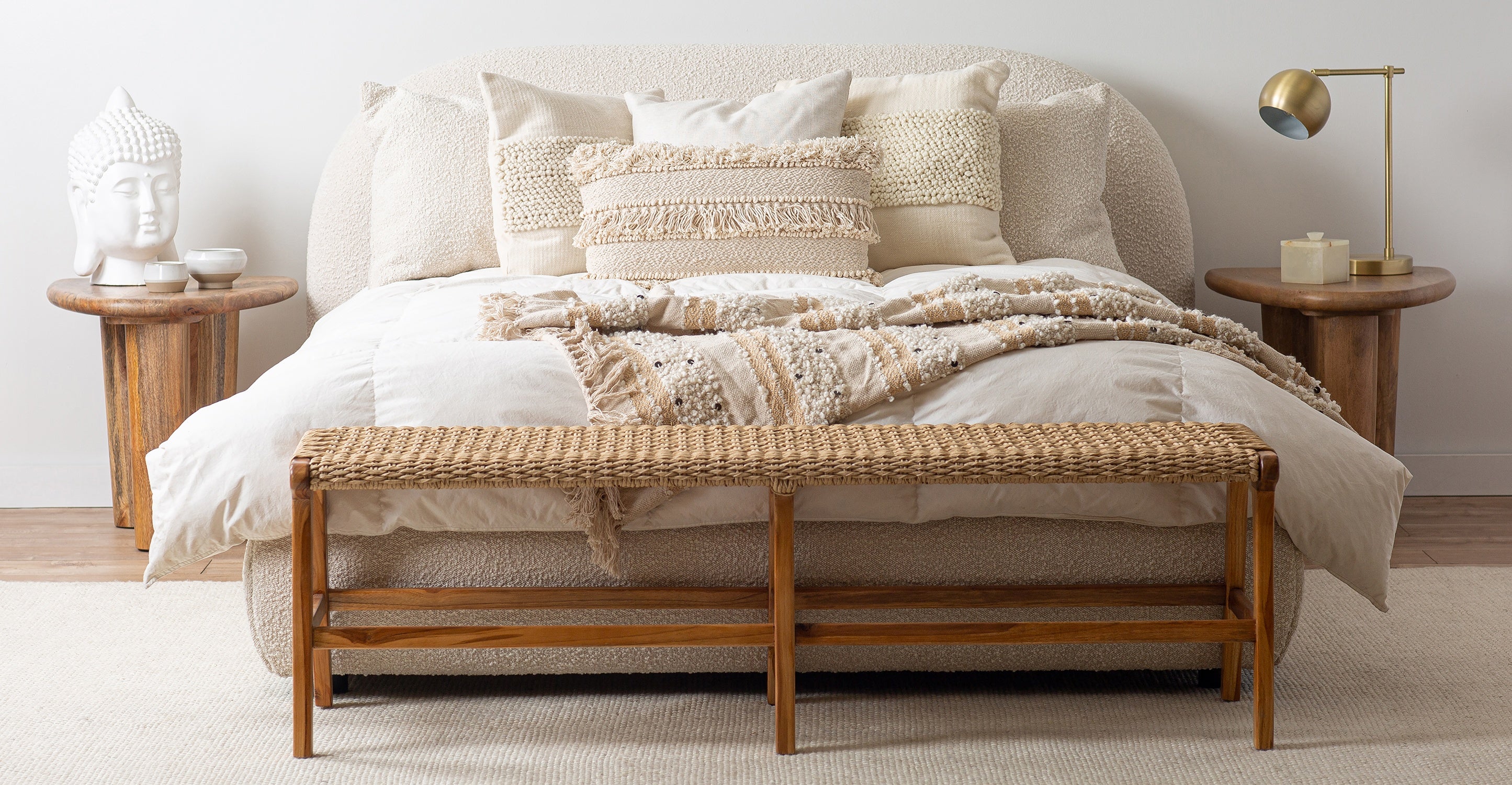 Genoa Queen Size Bed Frame - Modern Platform Bed with Upholstered Headboard, Sturdy Wooden Slats - Perfect for Master Bedroom, Guest Room, or Apartment