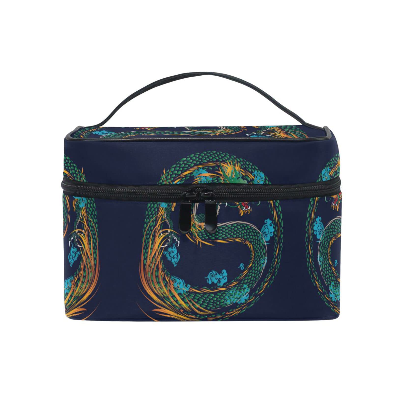 Yellow Dragon Chinese Black Cosmetic Bag Organizer - Zippered Makeup Pouch & Toiletry Case for Women | Perfect for Travel, Gym & Daily Essentials Storage