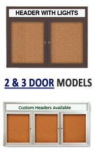 Enclosed Indoor Bulletin Boards with Custom Message Header & LED Lights - 2 & 3 Door Wall Mount Metal Display Cases (35+ Sizes) for Offices, Schools & Retail Stores