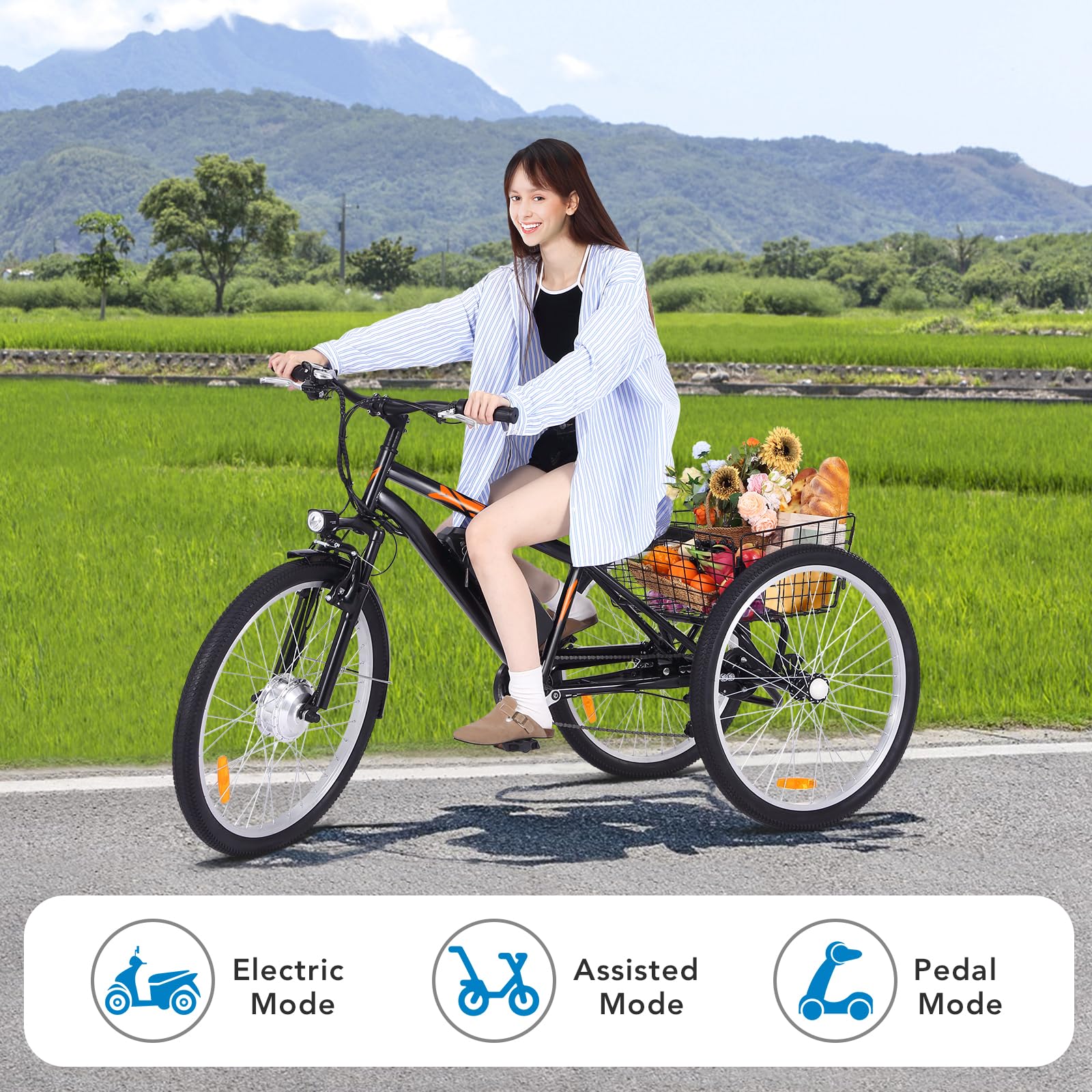 GARVEE 3 Wheel Electric Bike for Adults - 350W Motor Electric Tricycle with 26
