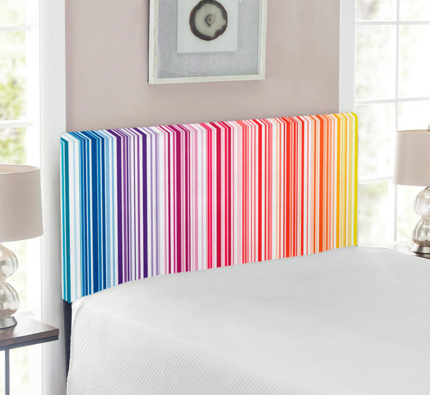 Lunarable Striped Headboard - Digital Fractal Lines Upholstered Decorative Metal Bed Headboard with Memory Foam, Twin Size, Multicolor - Perfect for Kids' Bedrooms, Dorm Rooms & Modern Home Decor