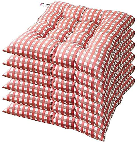BerlinVV Dining Room Chair Cushions - Set of 6 (45x45cm) Checkered Seat Cushions with Straps for Kitchen, Garden & Dining Chairs | Comfortable & Stylish Home Decor Accessories