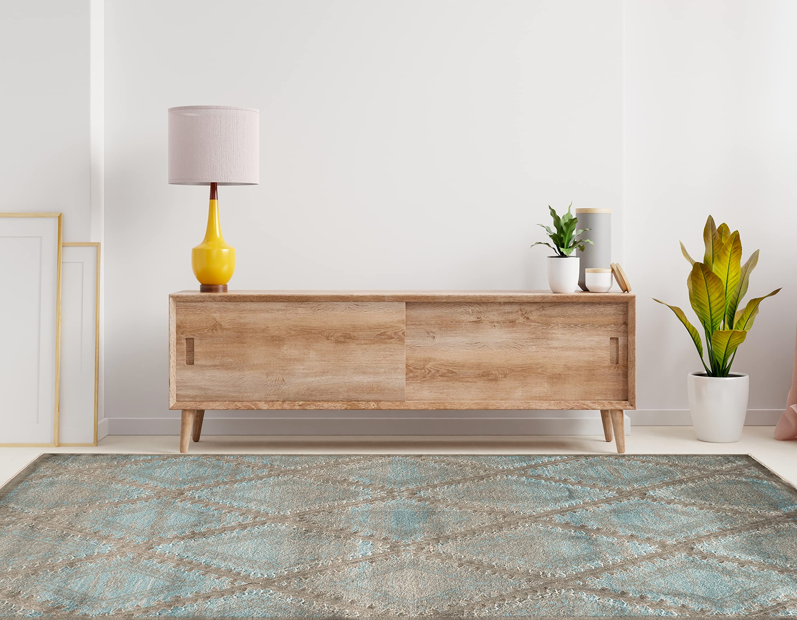Premium Platinum Santafe Blue & Black 8' X 11' Area Rug by Linon - Soft Modern Living Room Rug for Home Decor, Bedroom, Office & Dining Room