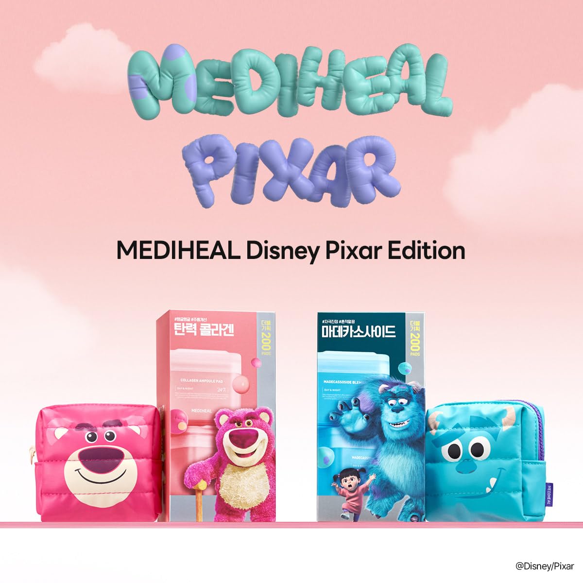 MEDIHEAL Madecassoside Toner Pads [Disney Pixar Edition] - Centella Asiatica Facial Treatment for Brightening & Even Skin Tone - Vegan Face Gauze Pads with Collagen - 200 Pads (100 Full Size + 100 Refill) - Perfect for Daily Skincare & Travel