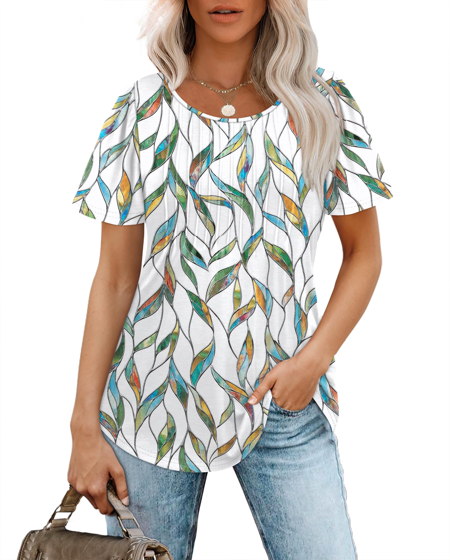 WIHOLL Women's Short Sleeve Pleated Blouse - Summer Casual Dressy Tops for Work & Outings | Perfect for Office, Date Night & Weekend Brunch