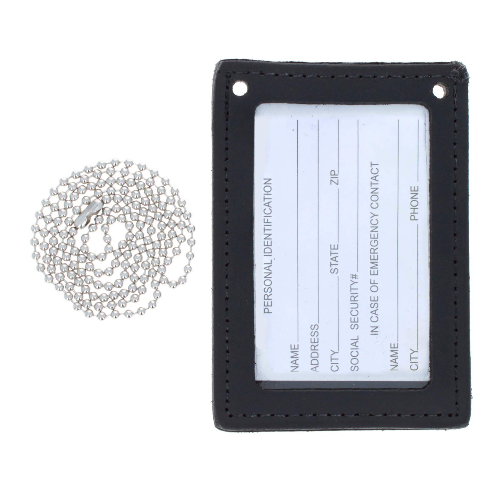 2 in 1 Leather ID Badge Holder & Lanyard Neck Chain - Police Security Gear for Work, School & Events - Black