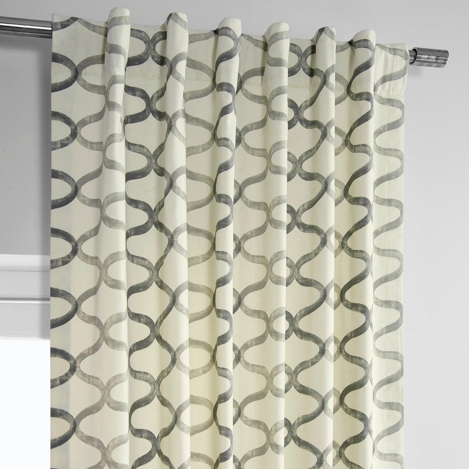 Silver Grey Geometric Print Blackout Curtains - Modern Cotton Window Treatments for Bedroom & Living Room