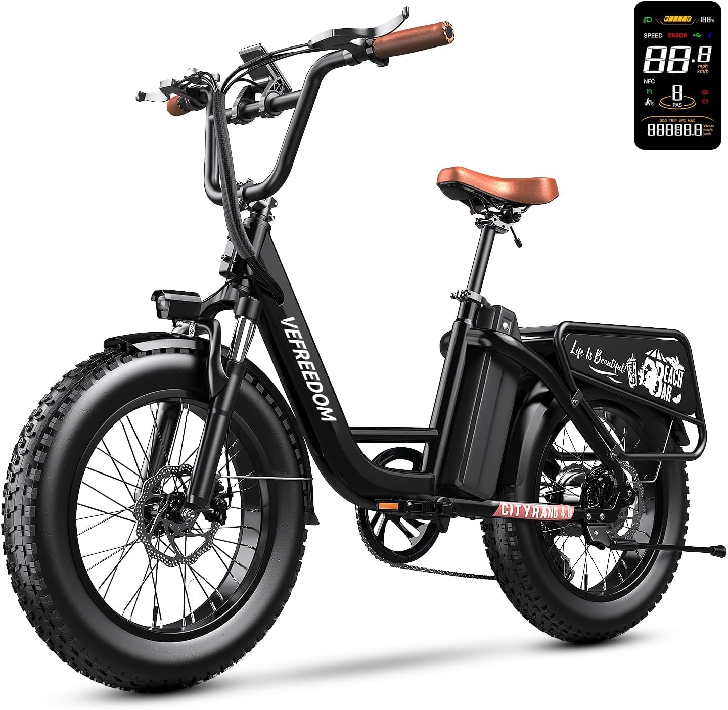 1500W Peak Electric Bike for Adults - 48V 20Ah Removable Battery, 80 Mile Range & 30MPH Speed - 20