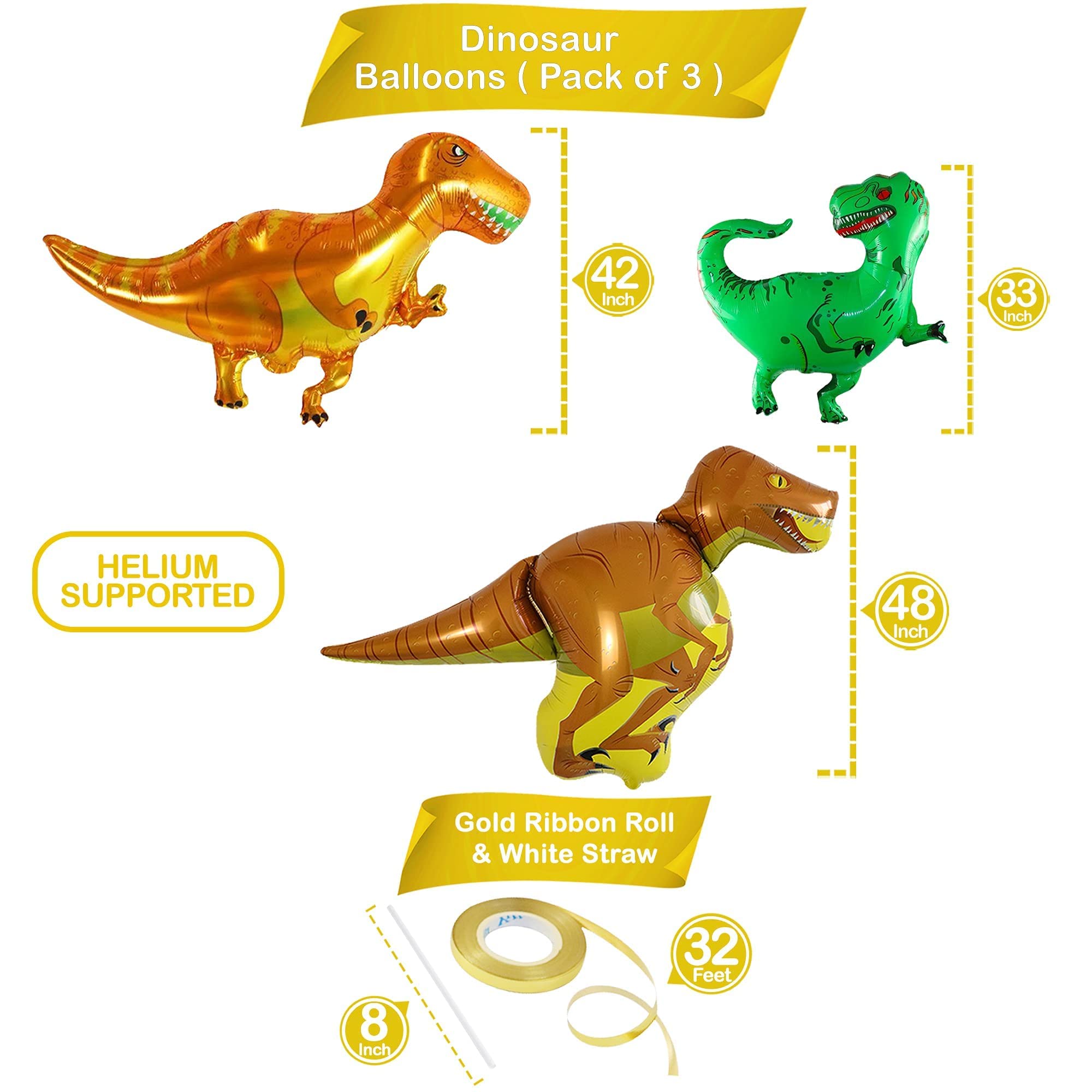 KatchOn Giant Dinosaur Balloons for Birthday Party Decorations - 48 Inch Large T-Rex Balloons (Pack of 4) | Dinosaur Theme Party Supplies | Perfect for Jurassic Birthday, Baby Shower & Kids Room Decor