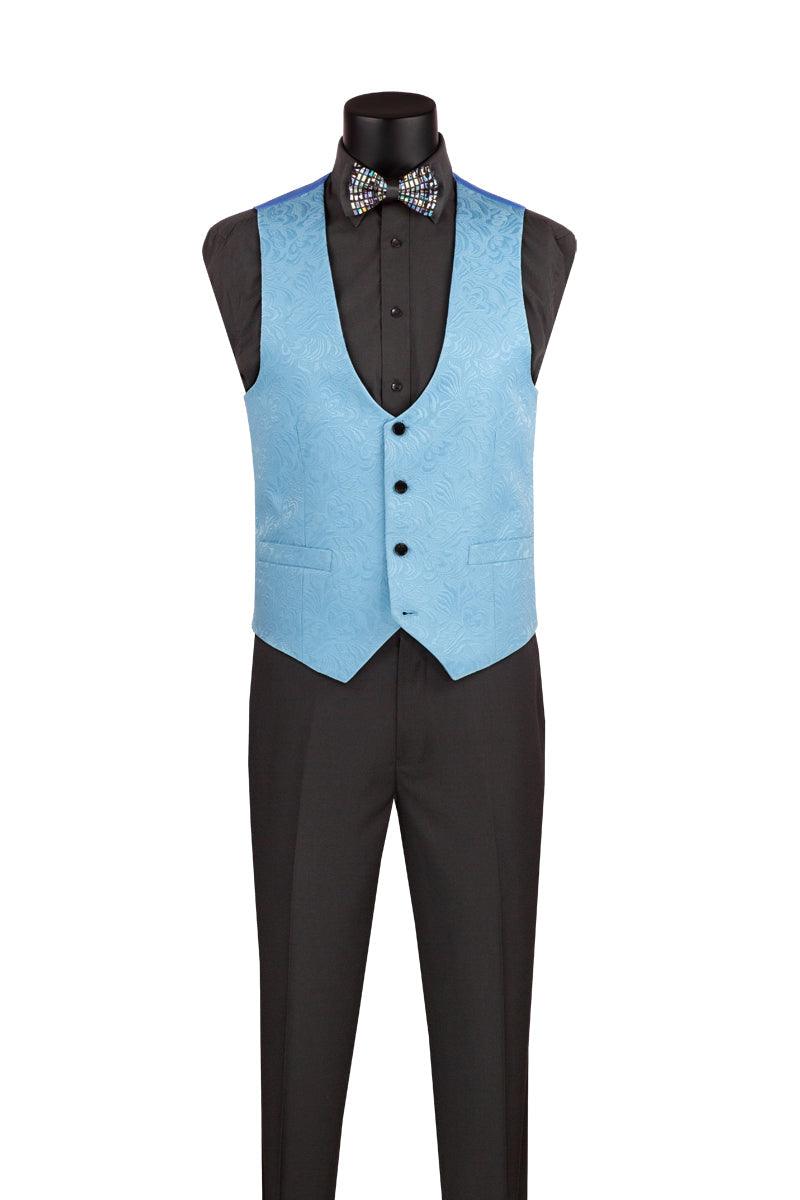 Light Blue Jacquard Three-Piece Slim Fit Tuxedo Suit for Men - Perfect for Weddings, Prom & Formal Events