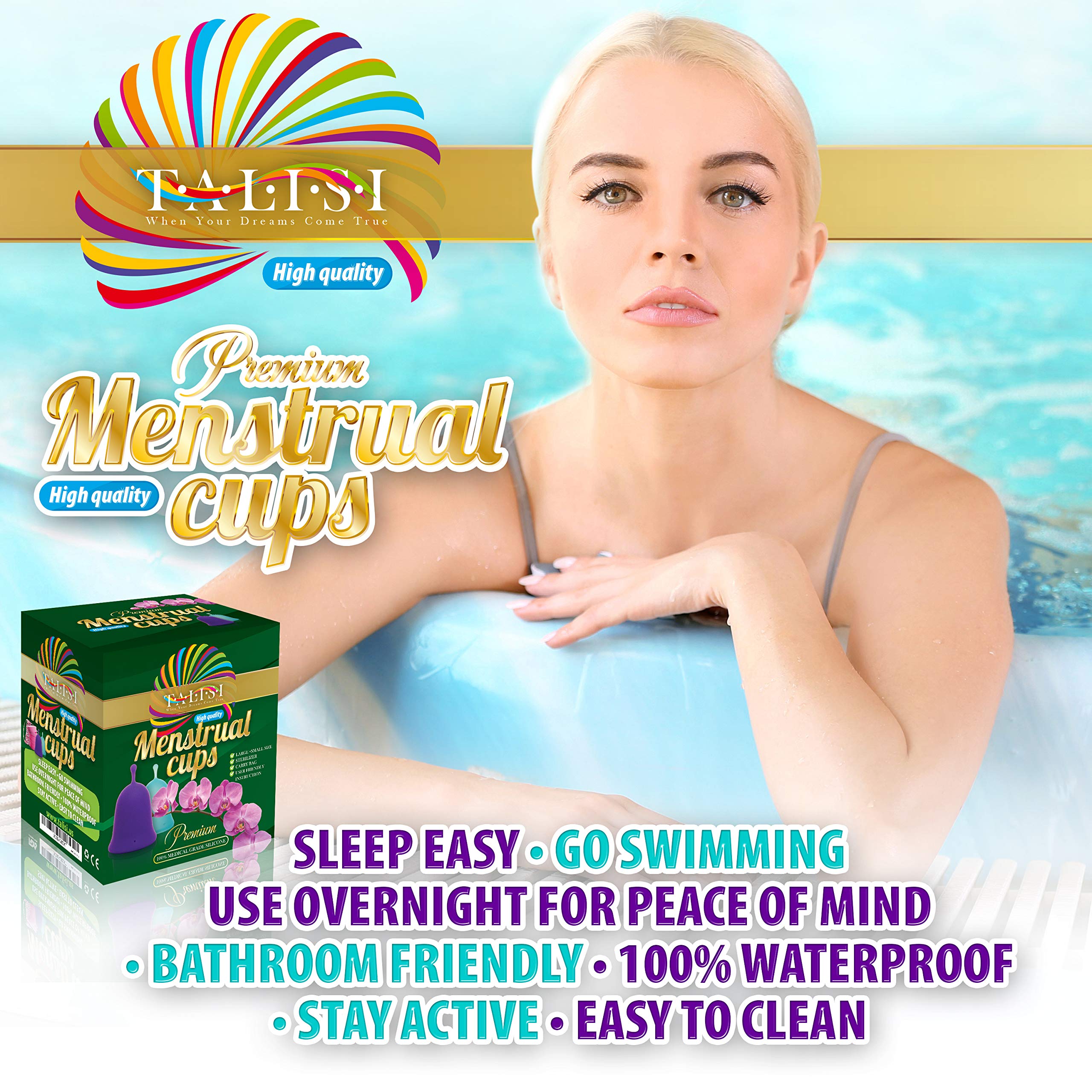Talisi Reusable Menstrual Cups Set of 2 - Soft Medical Grade Silicone Period Cup Kit with Collapsible Sterilizer for Women - Small & Large Size for Regular/Heavy Flow - Eco-Friendly Tampon & Pad Alternative - Perfect for Travel, Sports & Active Lifestyle