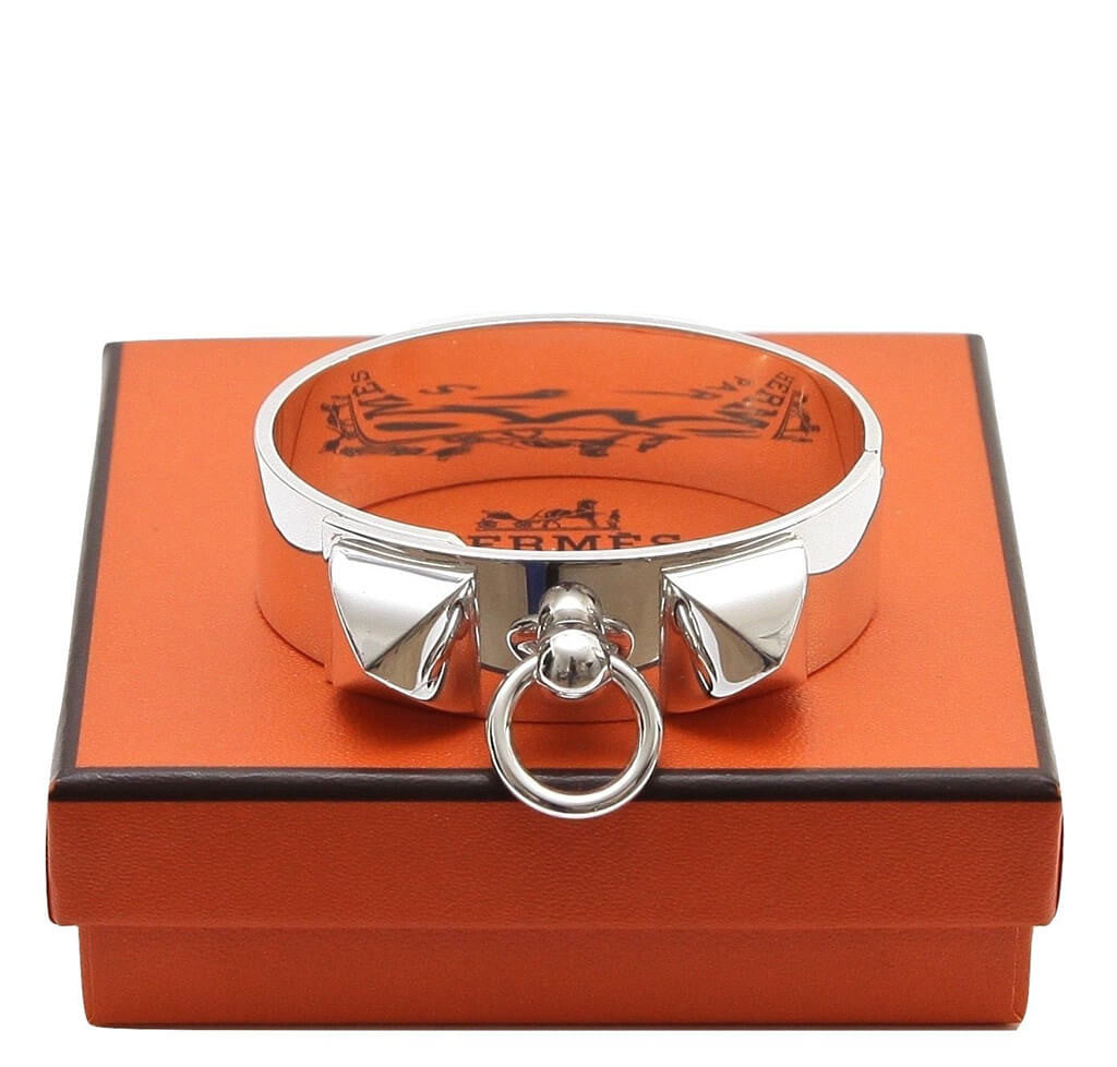 Hermès Collier de Chien Small Sterling Silver Bracelet - Luxury Dog Chain Link Bangle for Women, Perfect for Parties & Special Occasions
