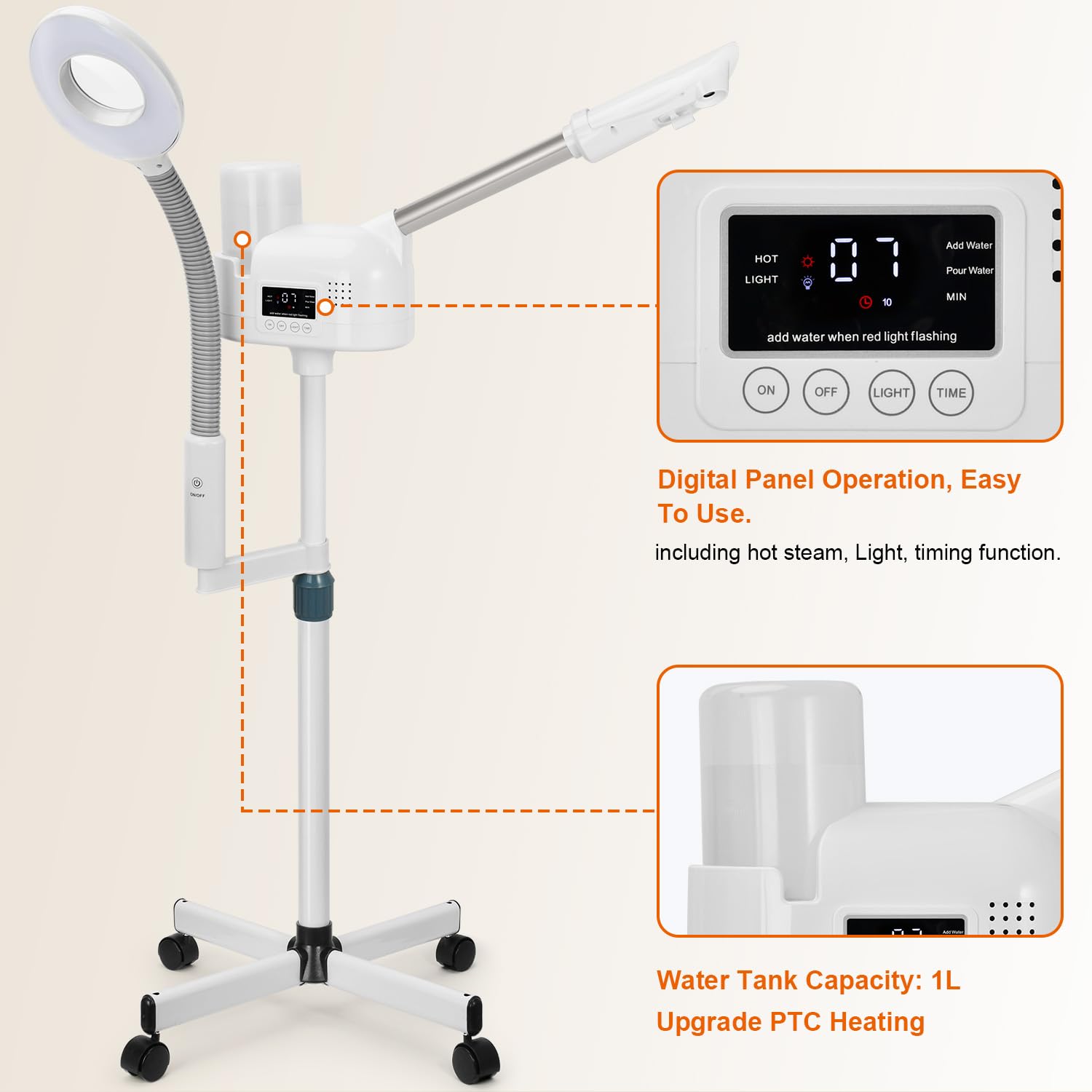 Professional 2-in-1 Facial Steamer with 5X Magnifying Lamp & PTC Heating Technology - Esthetician Grade Face Steamer for Deep Cleansing, Blackhead Removal & Skin Hydration | Perfect for Salon, Spa & Home Beauty Care Routine