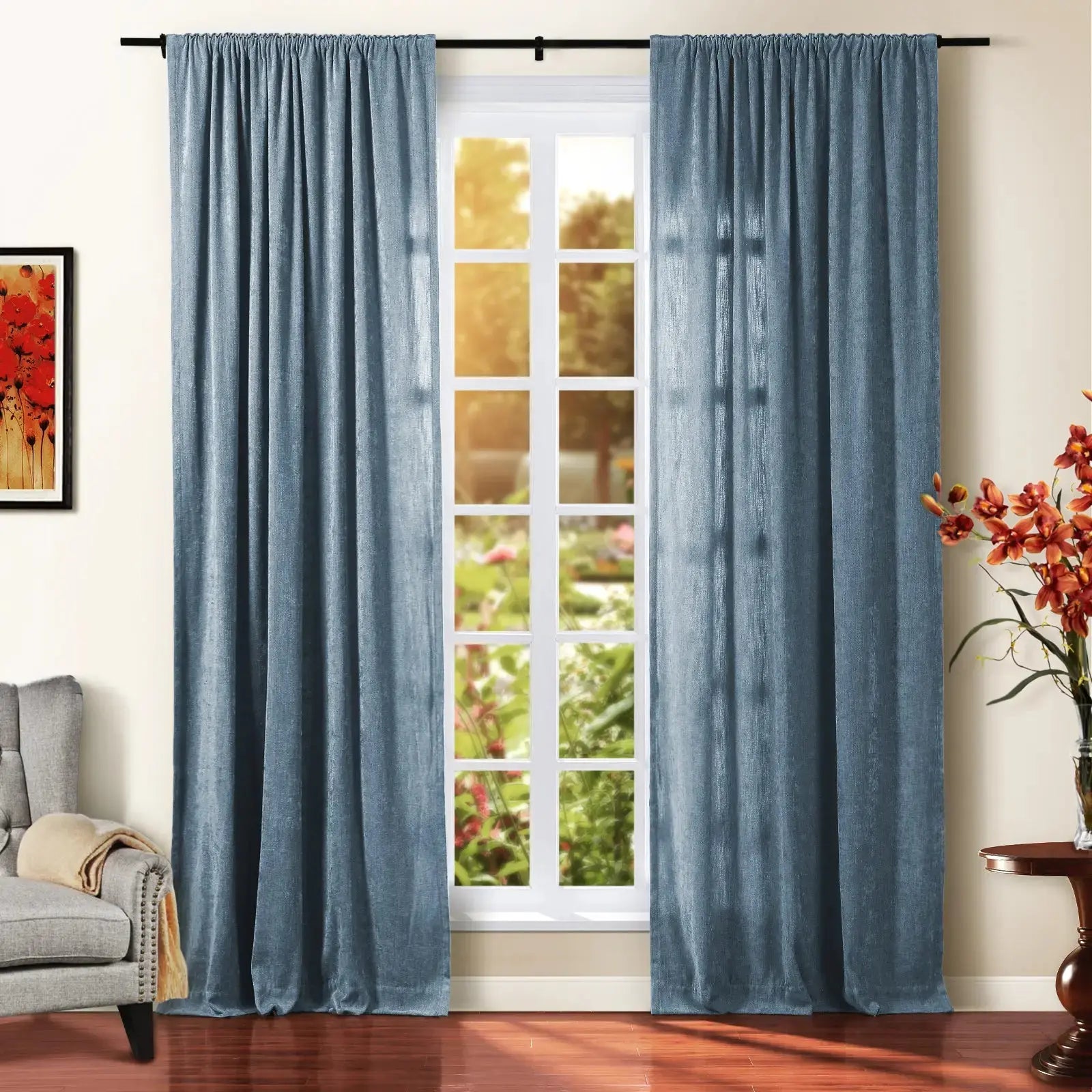 Tino Heavyweight Chenille Blackout Curtains - Soft Thermal Insulated Drapes for Living Room & Bedroom - Noise Reducing & Light Blocking Window Treatments
