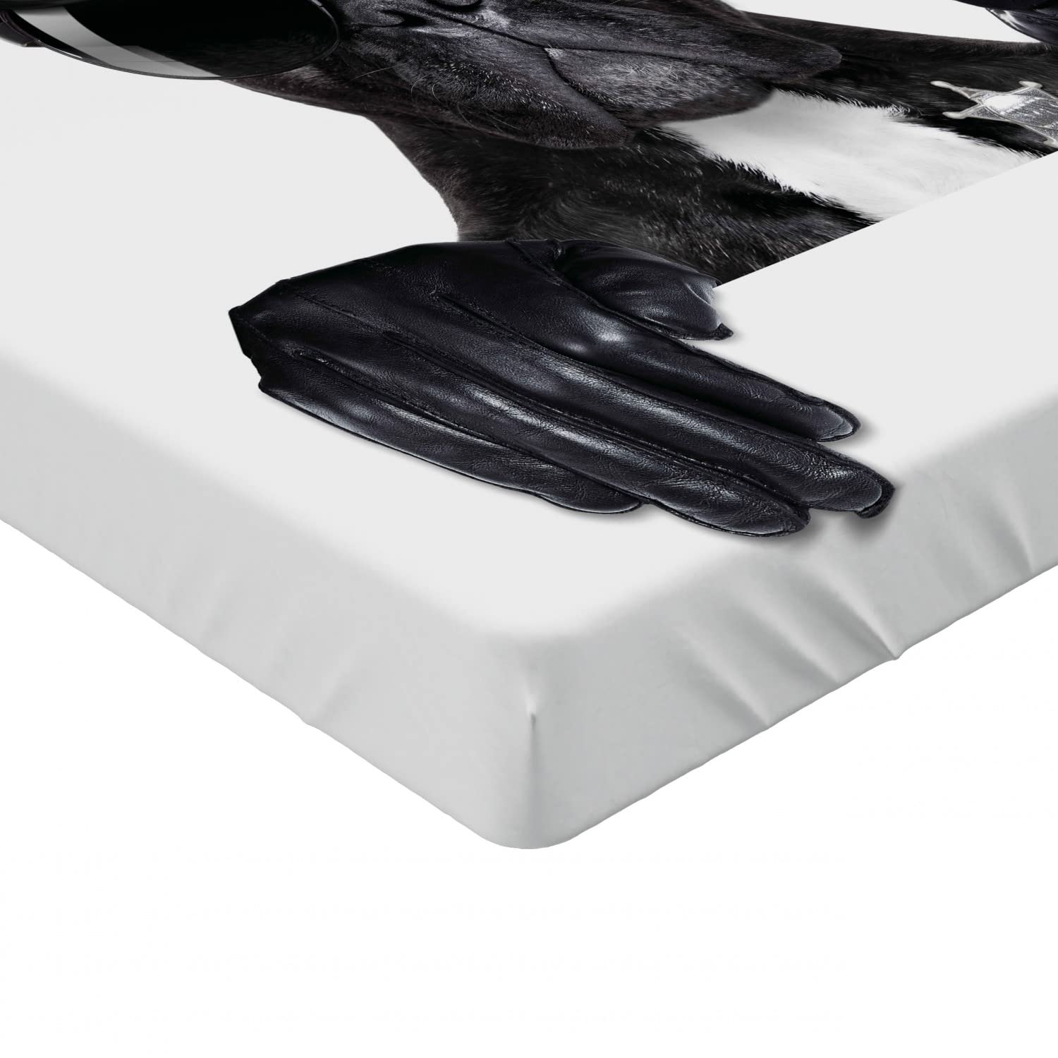Ambesonne Police Dog Pug Fitted Sheet, Full Size Blue Black - Perfect for Themed Bedrooms & Gifts