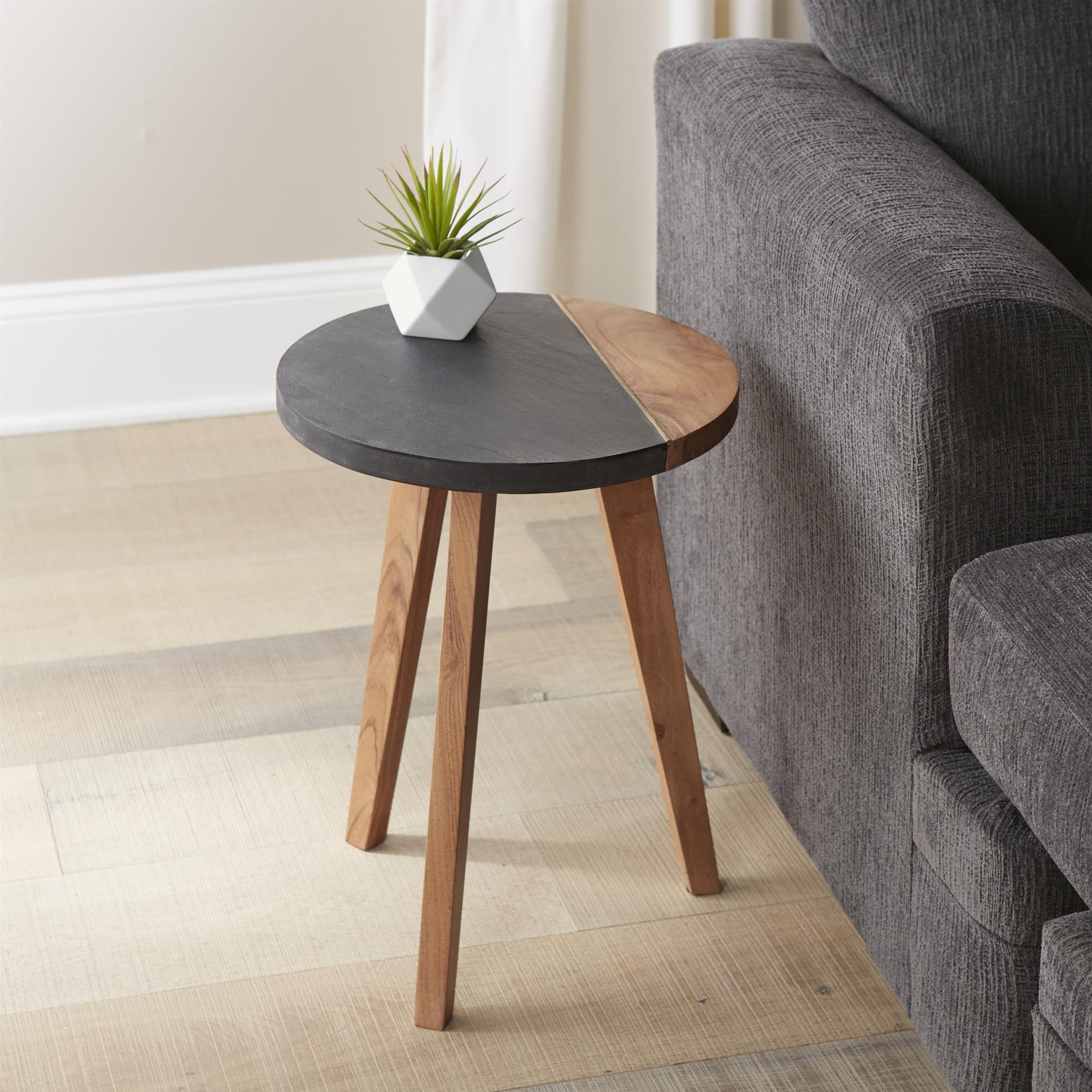 Steve Silver Caspian Slate Round Accent End Table - Natural Matte Finish Side Table for Living Room, Bedroom & Office Decor