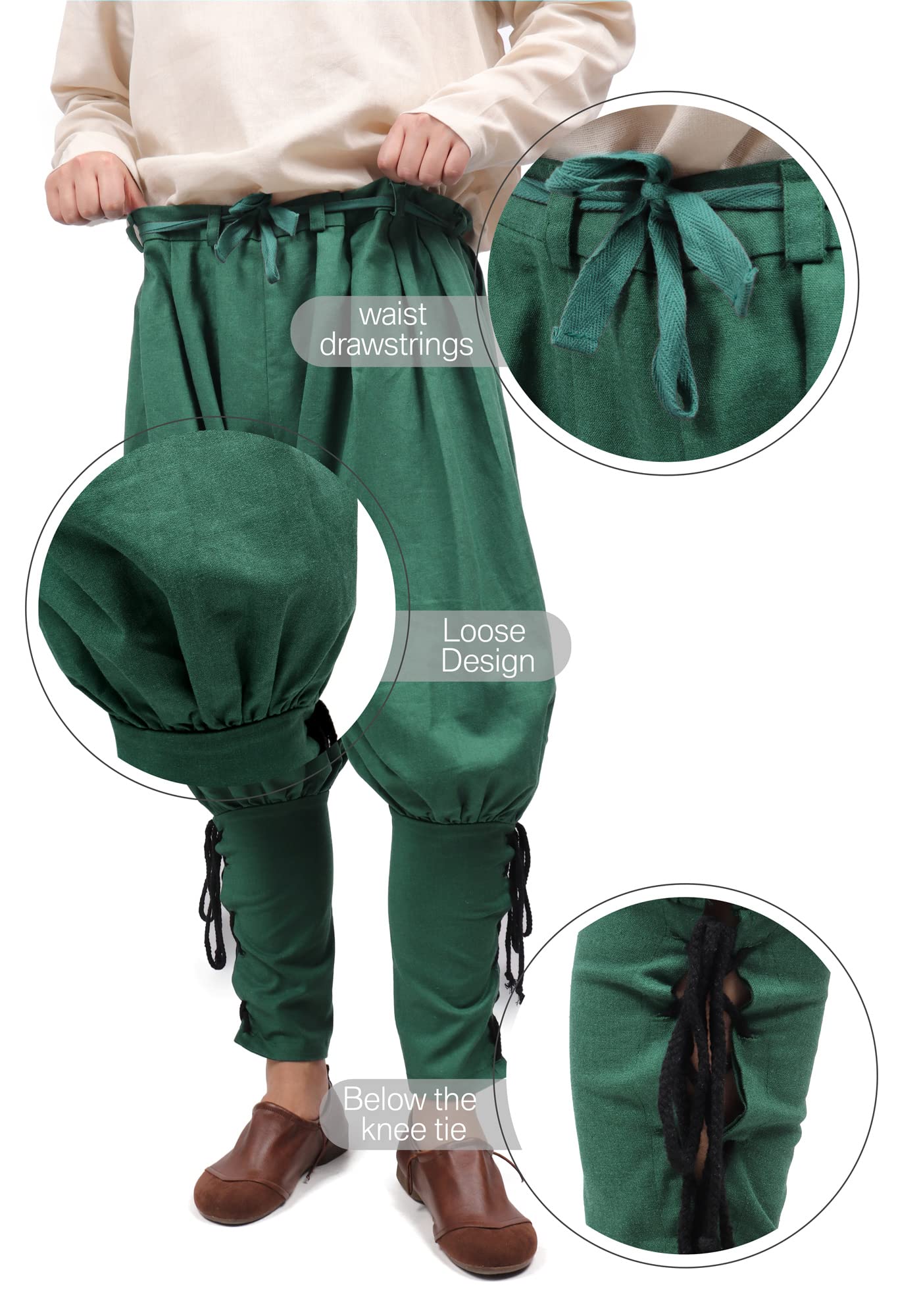 PROCOS Medieval Pirate Pants for Men - Retro Renaissance Linen Trousers with Ankle Banding Wraps | Perfect for LARP, Cosplay, Historical Reenactment & Themed Parties